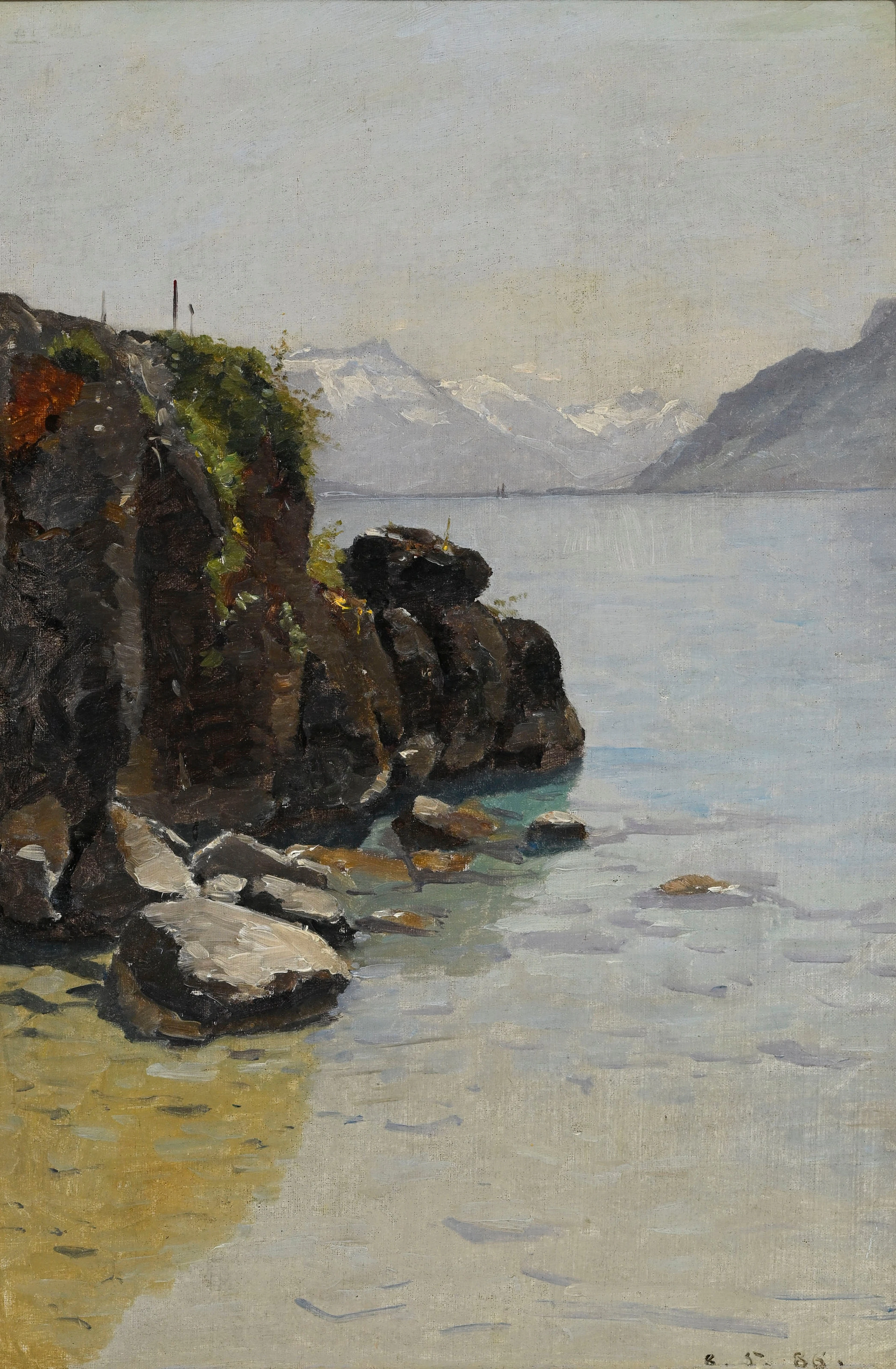 François Bocion (1828-1890), "Rochers de Rivaz", 1886, huile sur toile