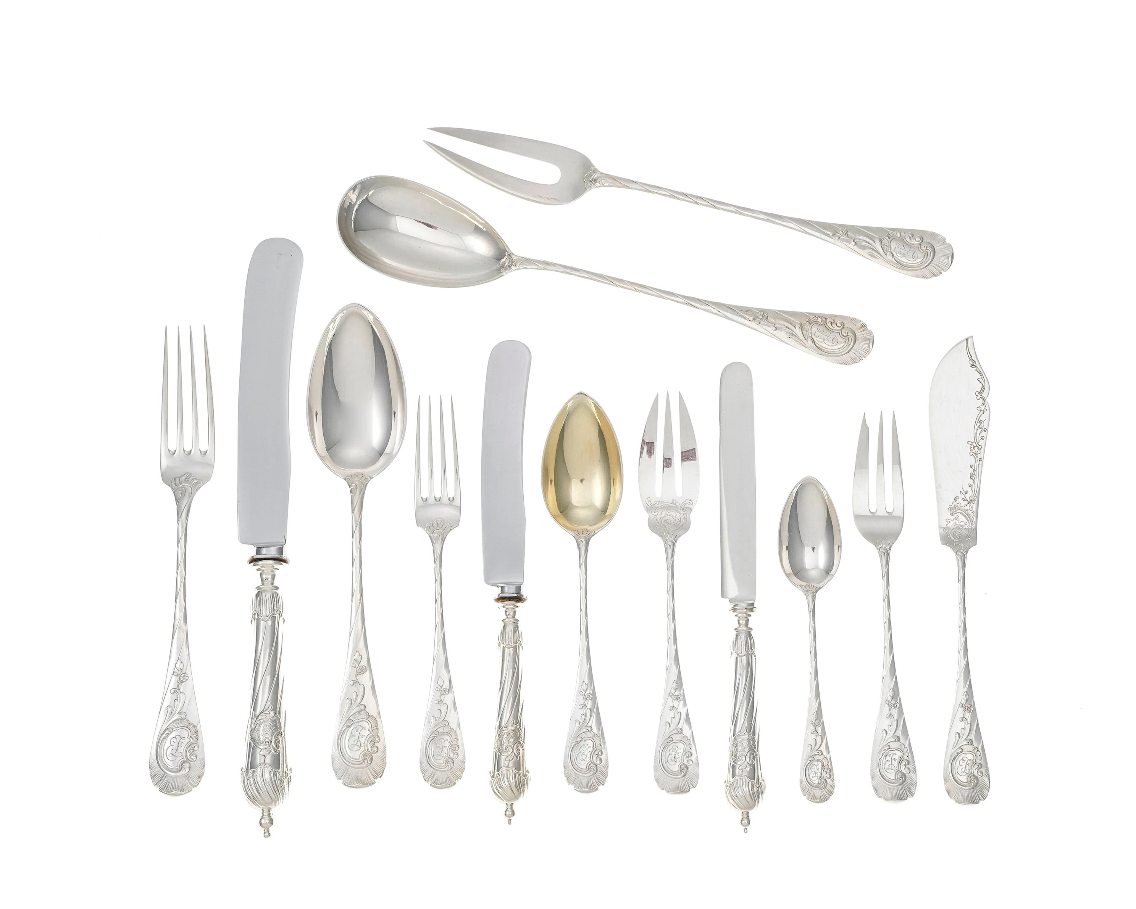 Ménagère en argent et vermeil 800 et 900, Allemagne, à décor de style