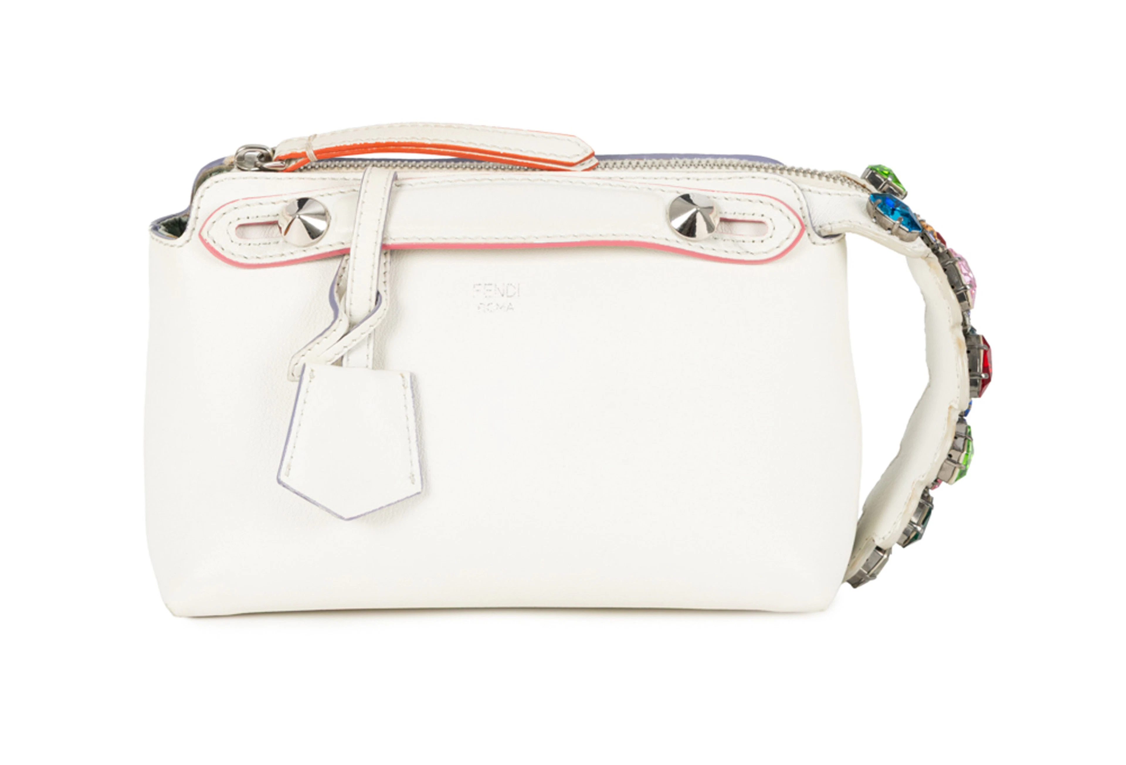 Fendi, sac By The Way Mini en cuir blanc, orné de cristaux multicolores