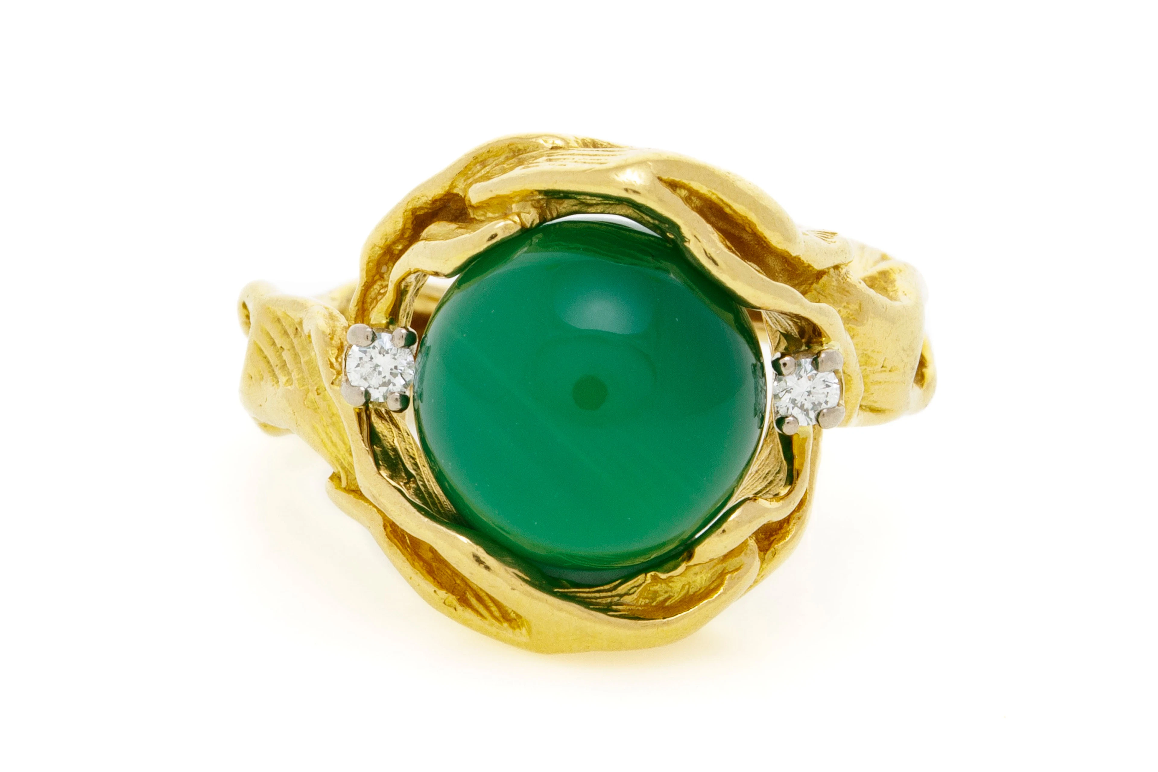 Gilbert Albert, bague or 750 froissé sertie de deux diamants taille