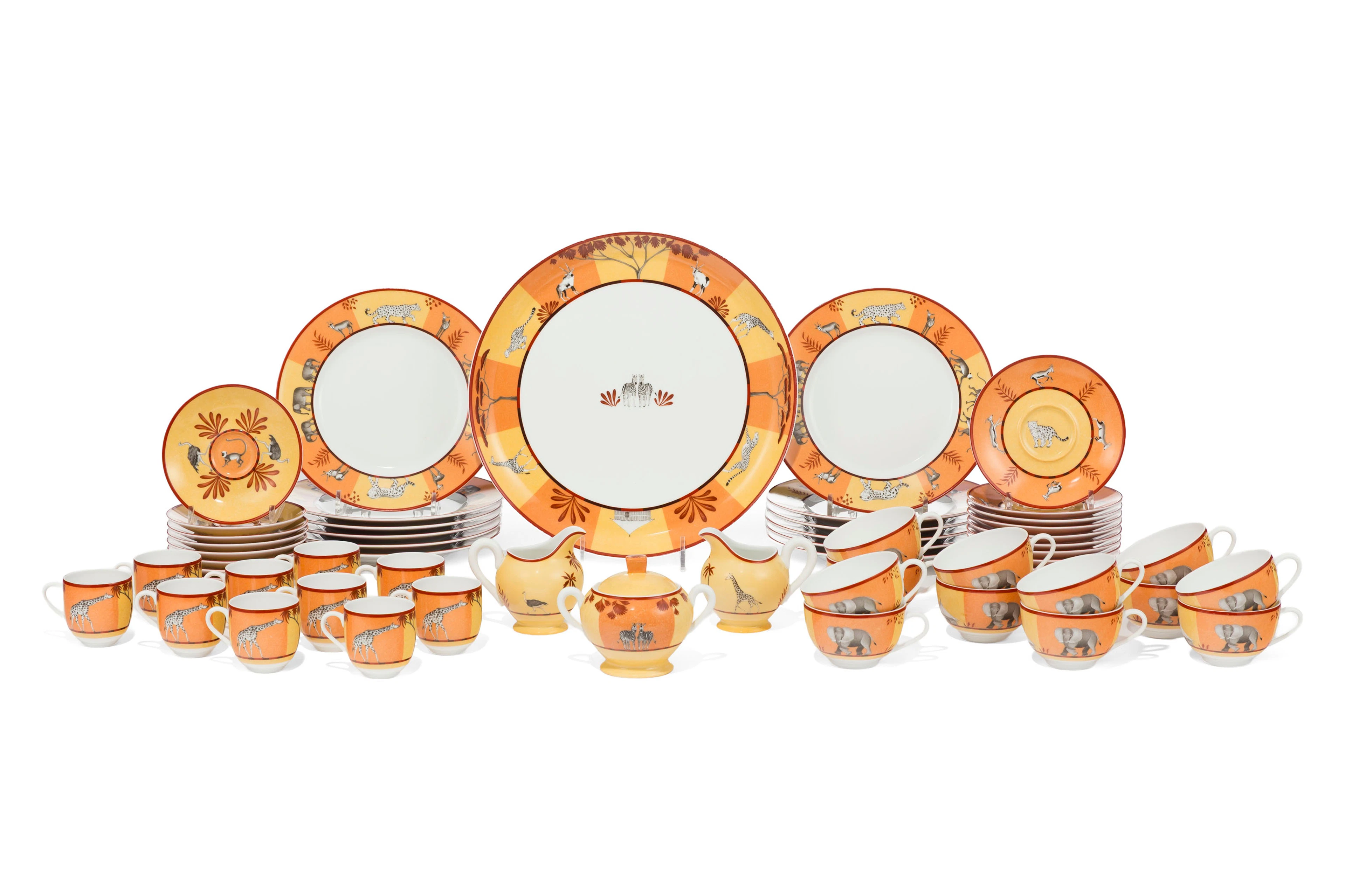 HERMÈS. Service à dessert en porcelaine, Paris, XXe s., modèle Africa
