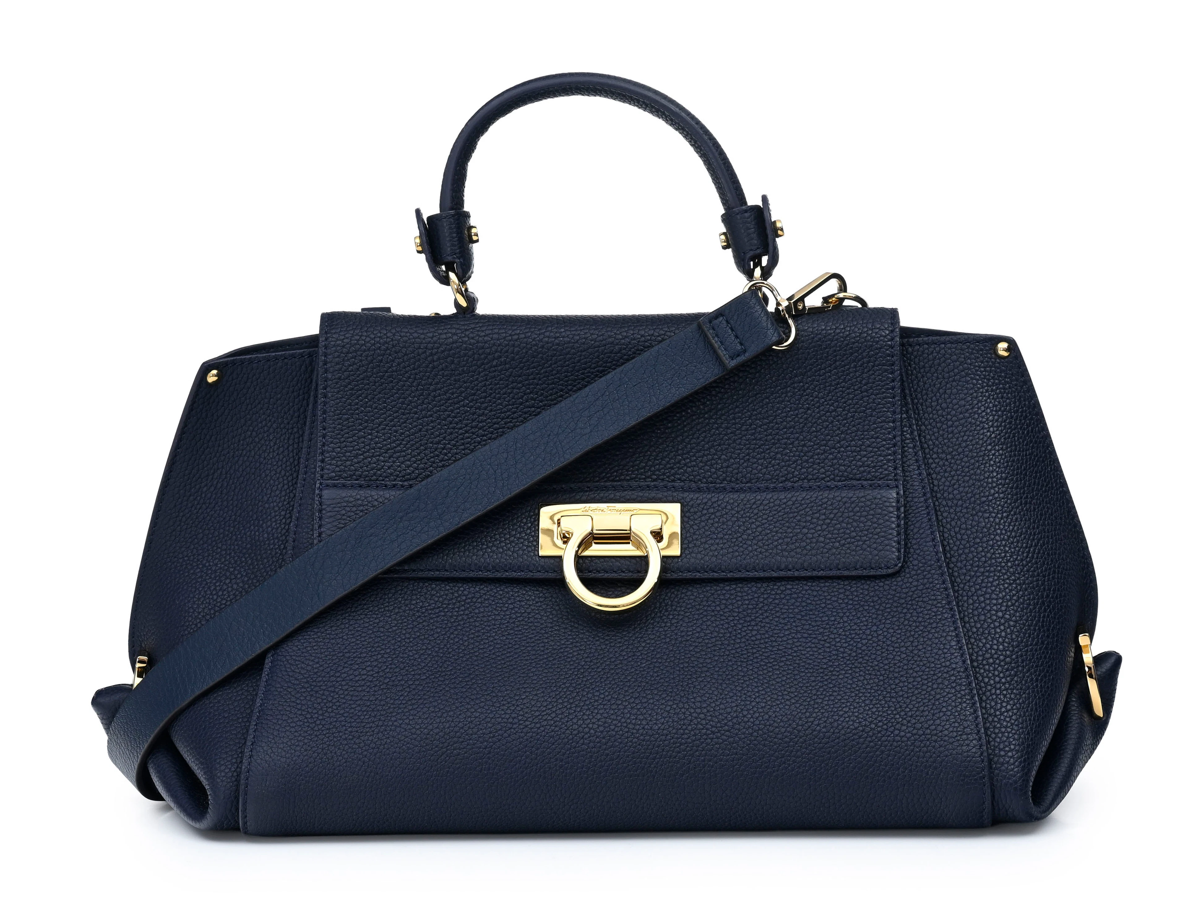 Salvatore Ferragamo, sac Sofia en cuir grainé bleu marine, bandoulière