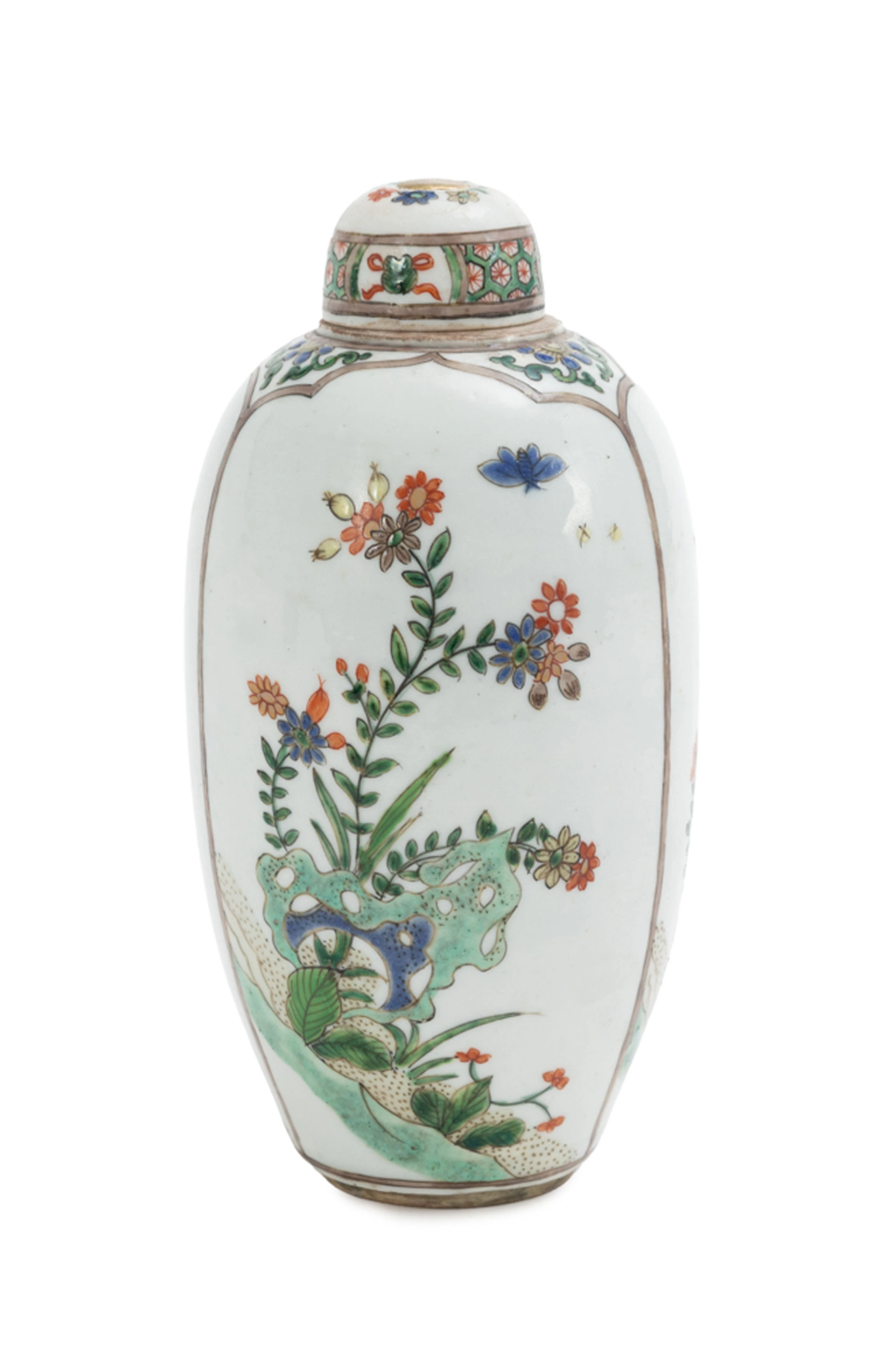 Vase oblong couvert en porcelaine famille verte, Chine, dynastie Qing