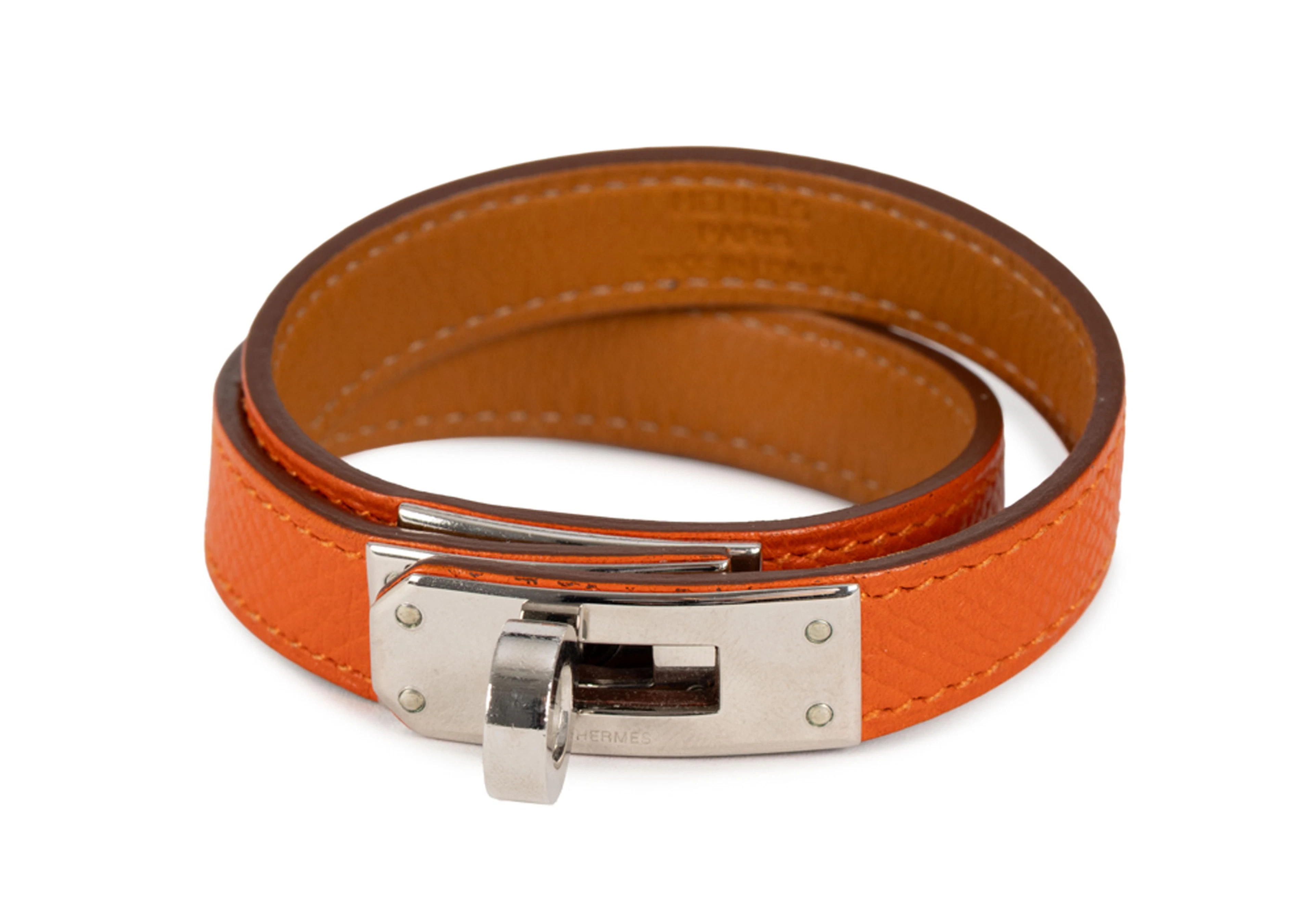 Hermès, bracelet Kelly Double Tour en cuir Epsom orange, bijouterie