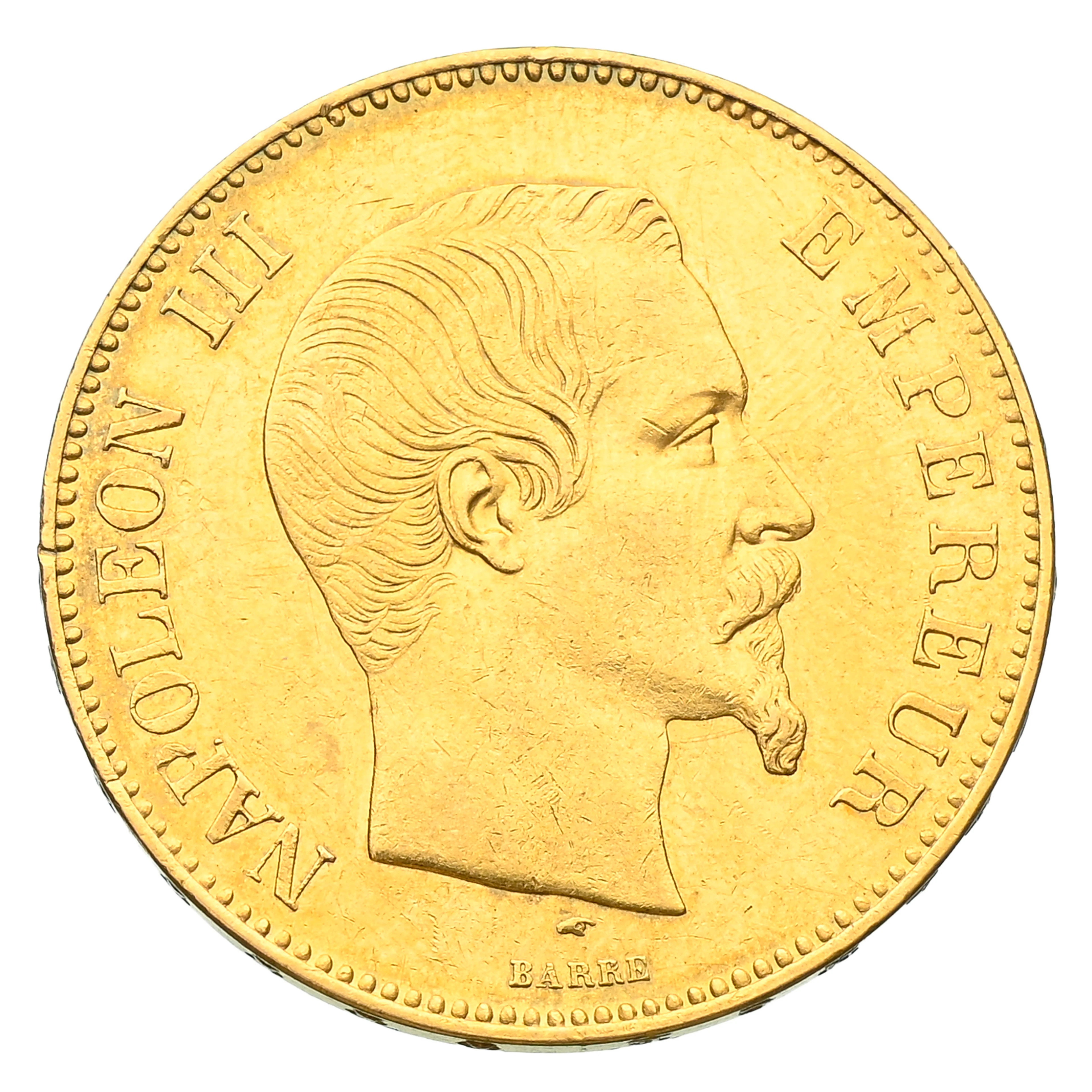 France, Second Empire, 100 francs or Napoléon III "tête nue", 1856