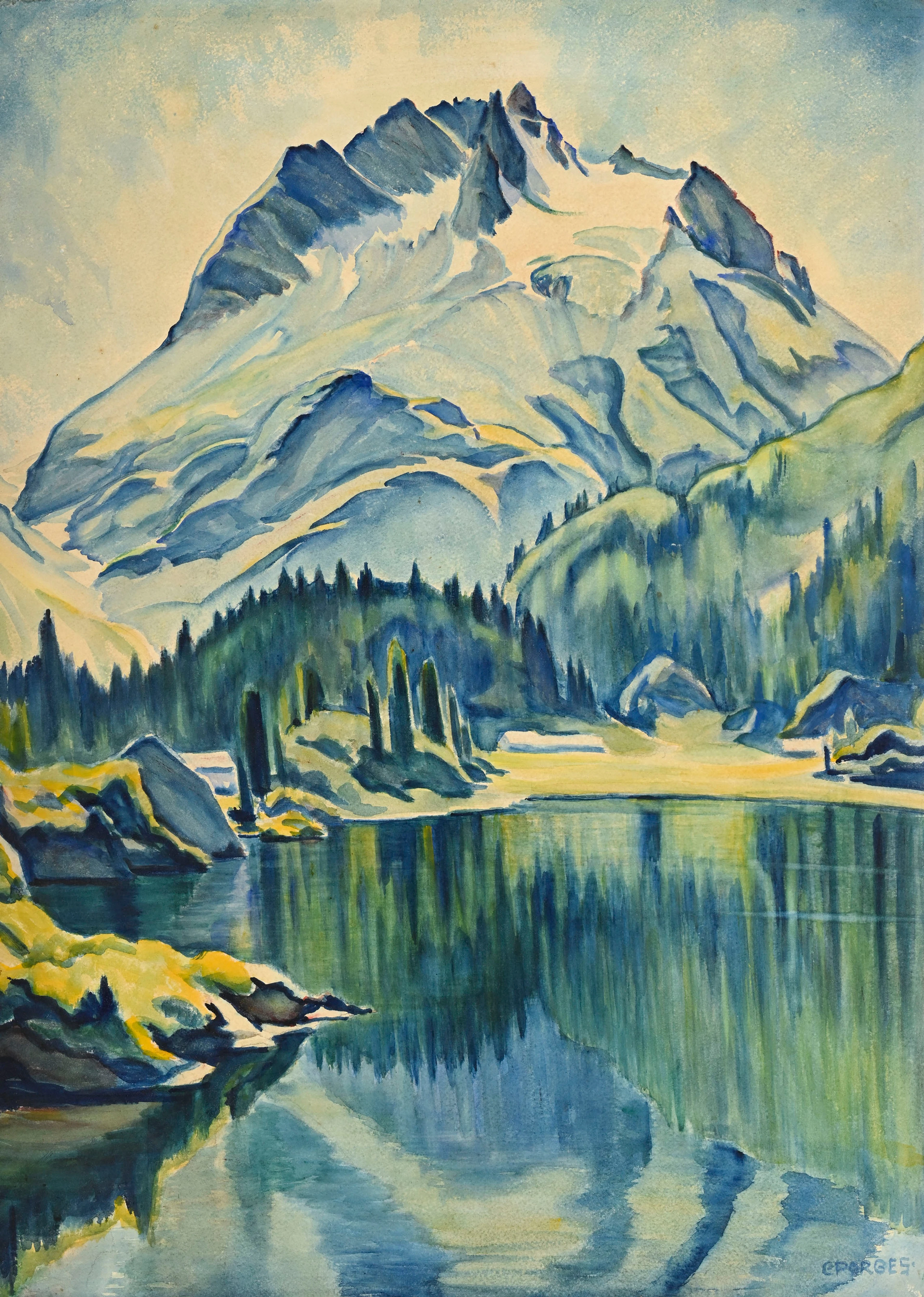 Clara Porges (1879-1963), "Lac de Cavloccio et Pizzi dei Rossi", aquarelle