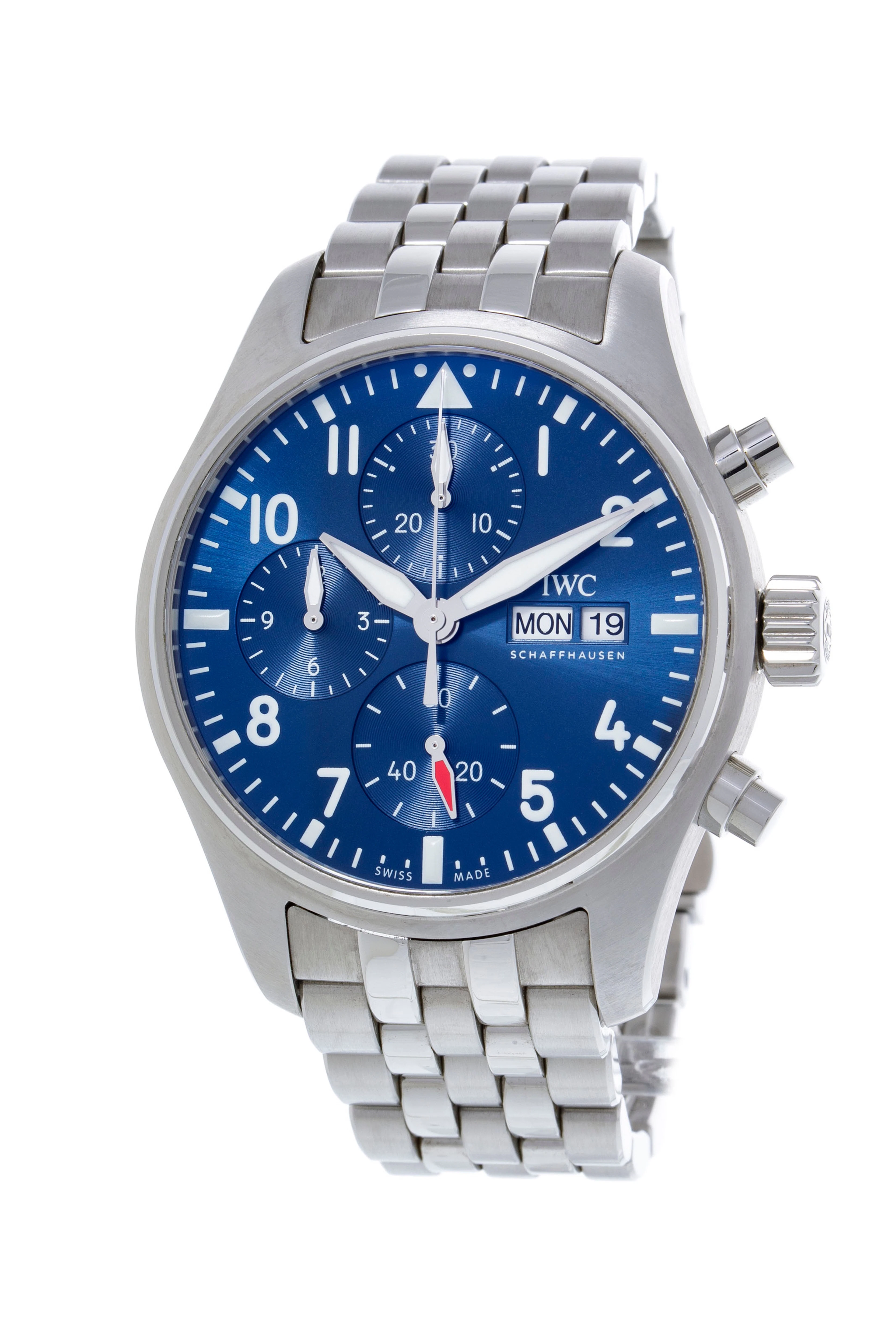 IWC, Pilot, montre-bracelet chronographe en acier, circa 2021 Mouvement: