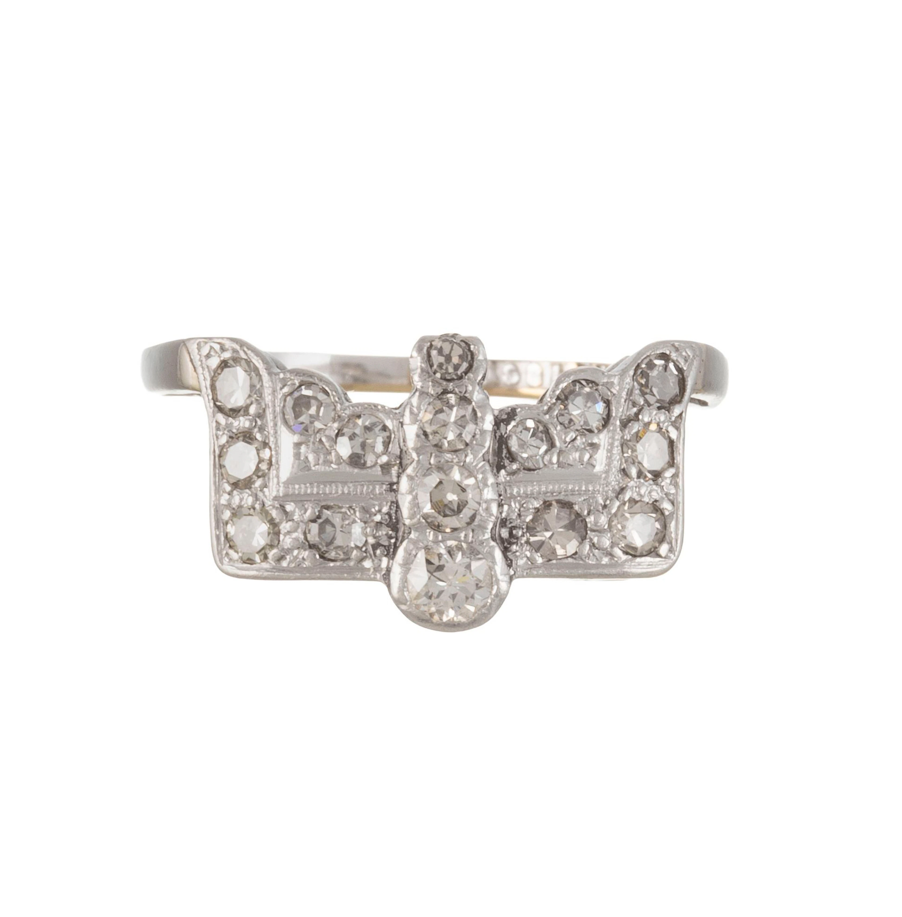 Bague Art Déco or 750 et platine sertie de diamants taille 8/8 et