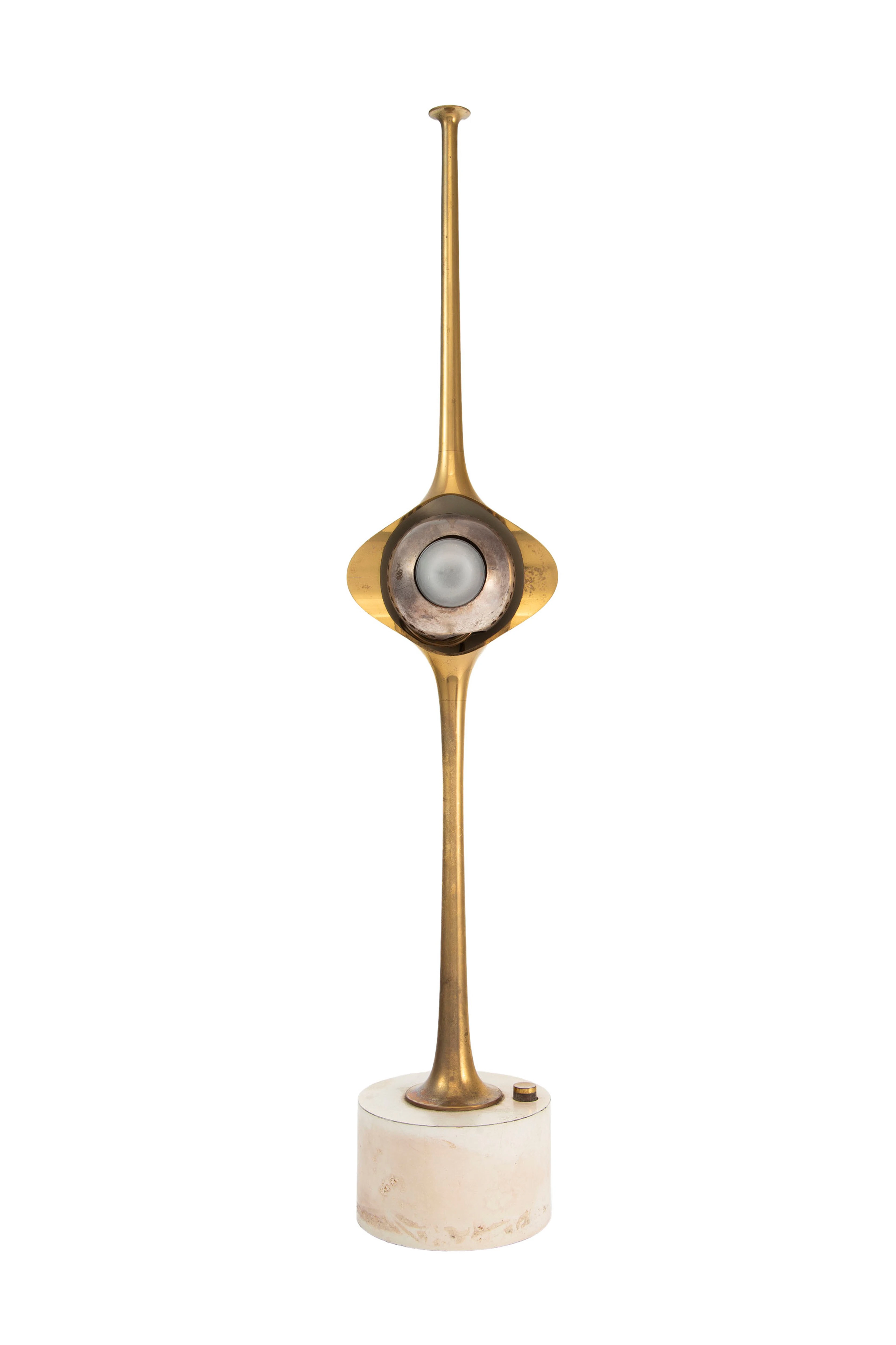 Lampe Cobra par Angelo Lelii (1911-1979), fût en métal doré, diffuseur