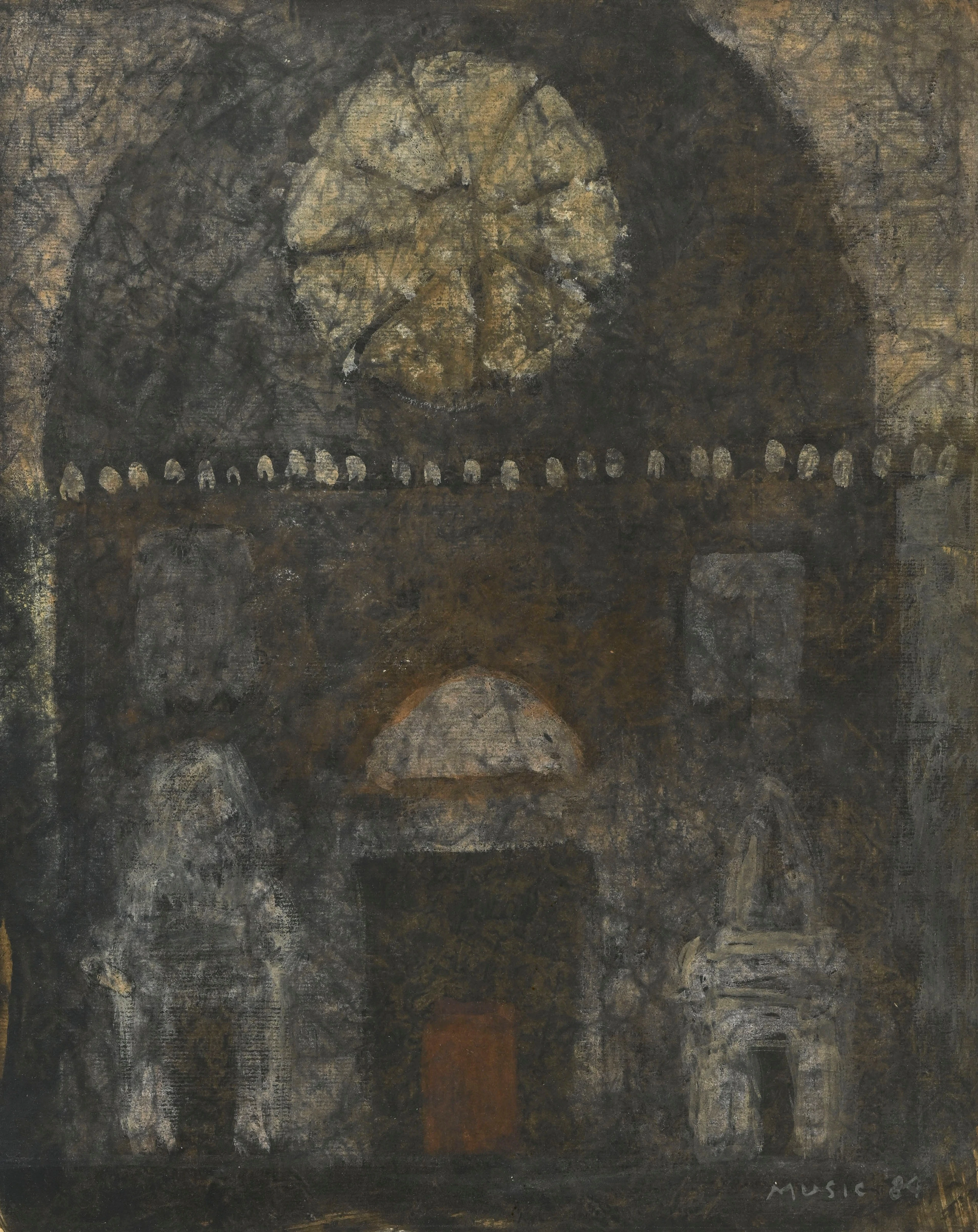Zoran Antonio Music (1909-2005), Intérieur de cathédrale, 1984, gouache