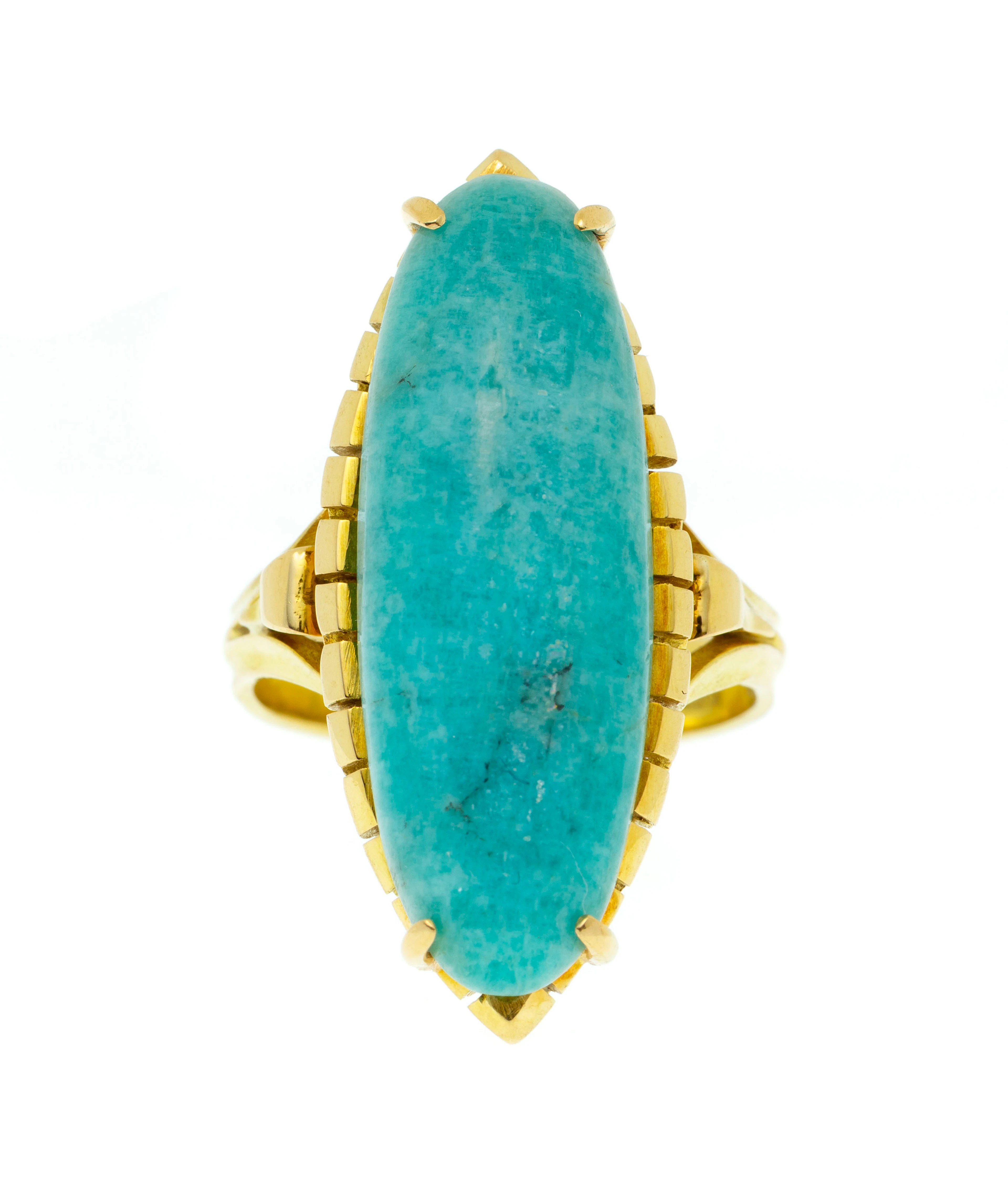 Bague or 750 sertie d'un cabochon d'amazonite, doigt 56-16, 9g