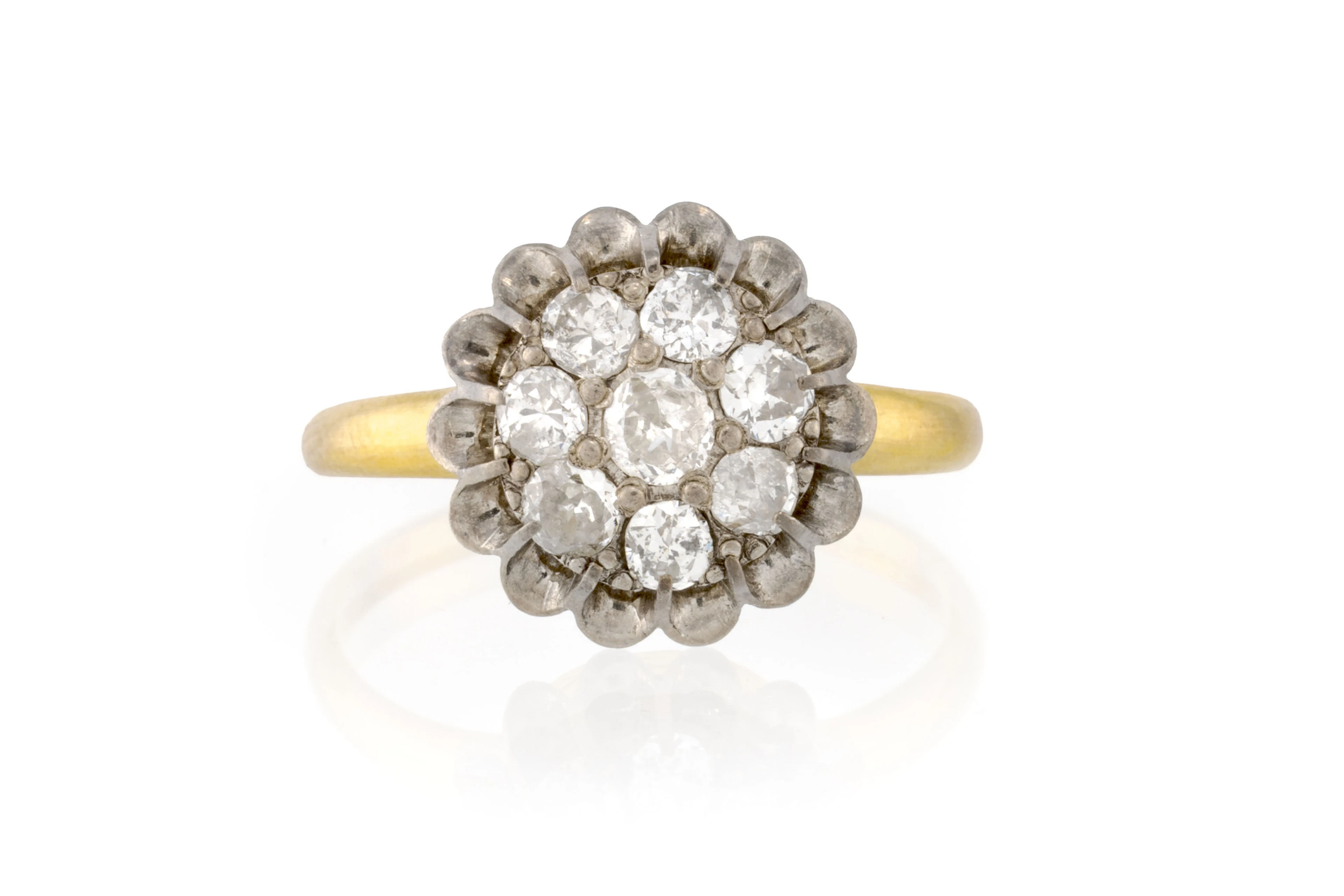 Bague or 375 et argent sertie de diamants taille brillant, doigt 55-15, 3g