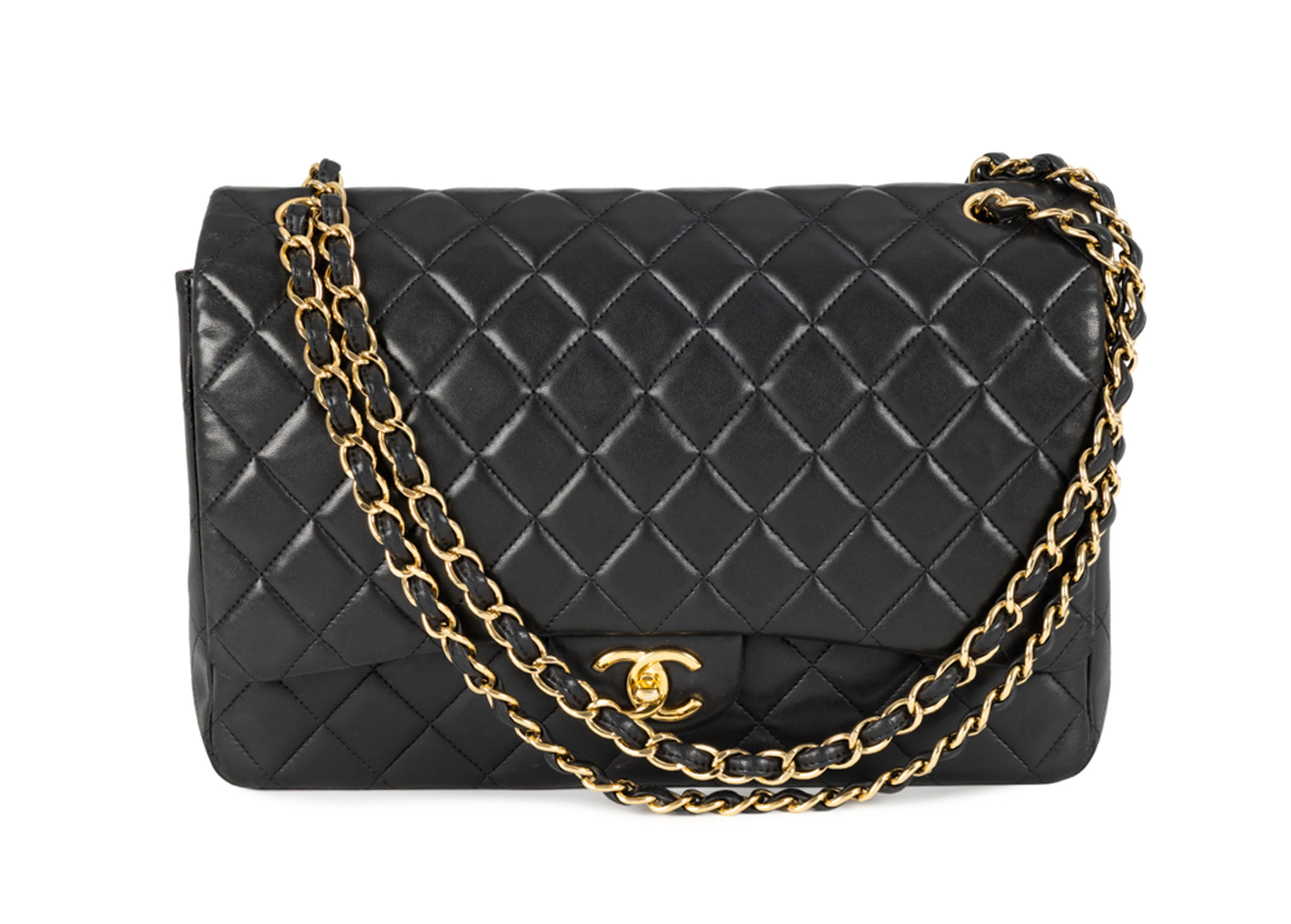 Chanel, sac Timeless Classique à double rabat en agneau noir matelassé