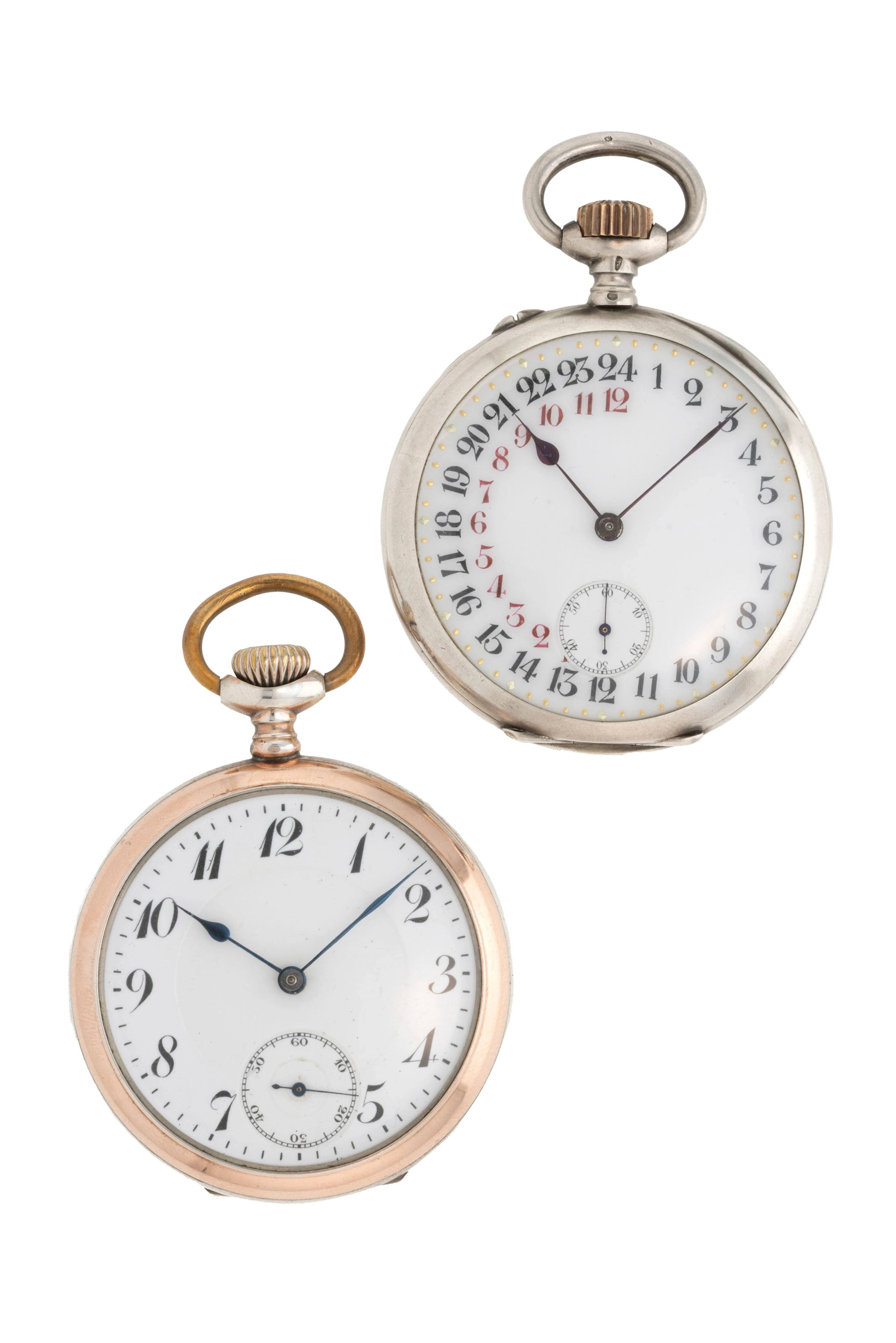 Lot de 2 montres de poche petites secondes en argent dont une Junghans