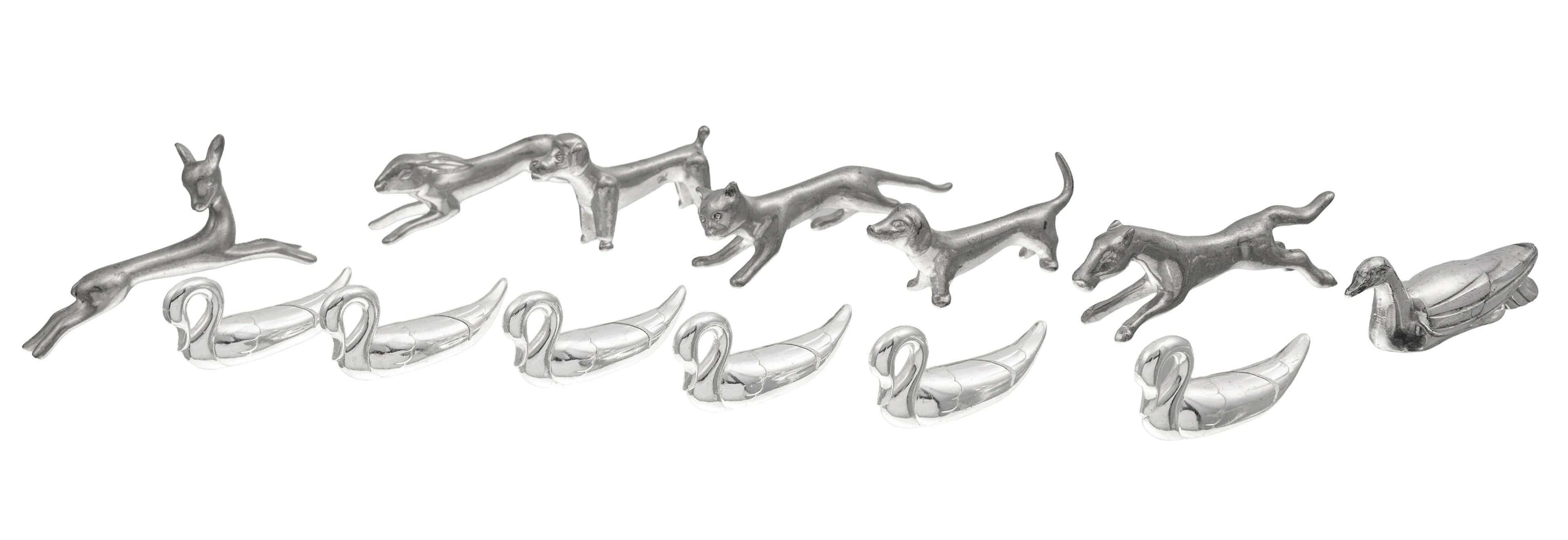Ensemble de 6 porte-noms cygne et 6 porte-couteaux animaux en métal