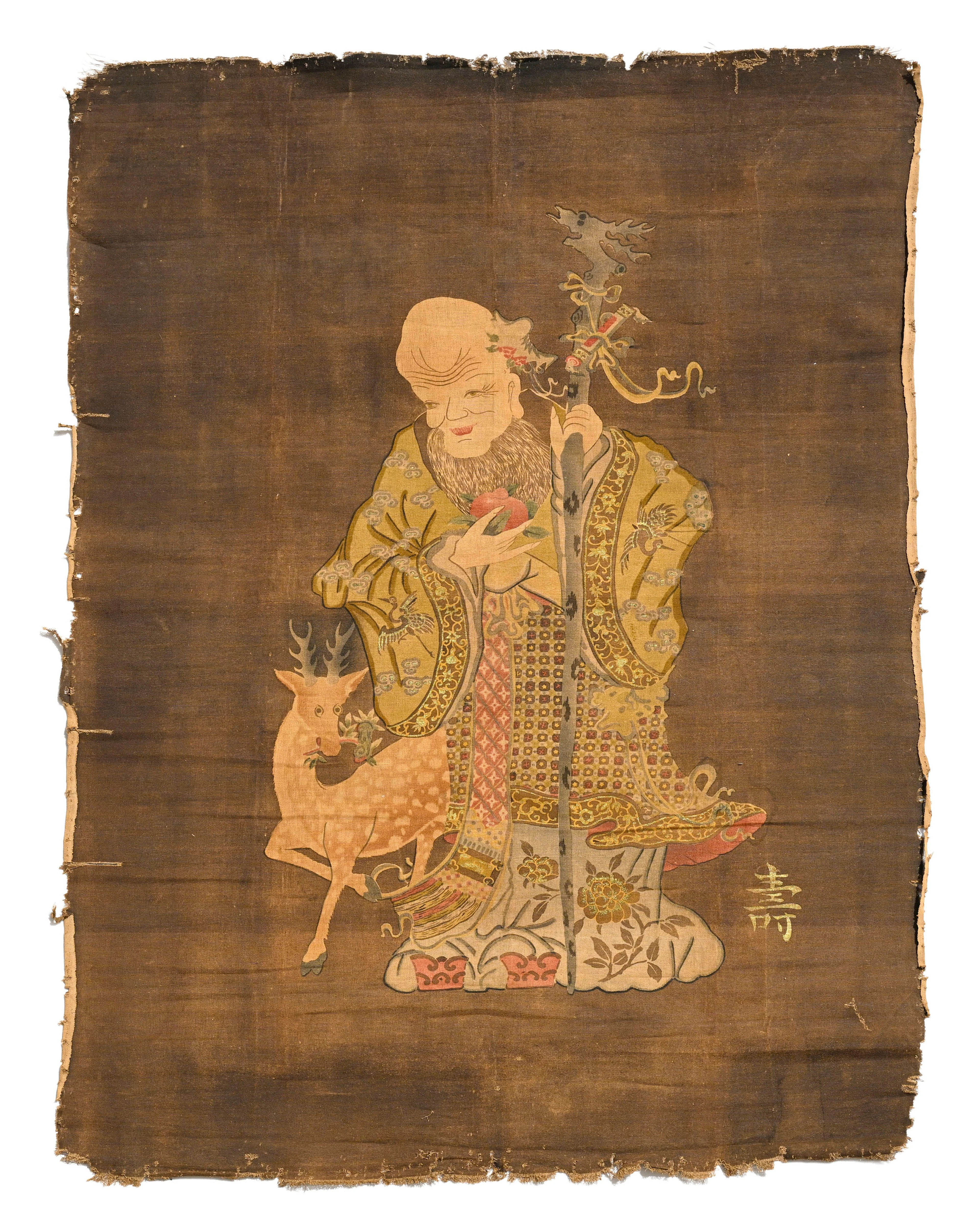 Shoulao, grande broderie, Chine, XIX-XXe s., le dieu de la longévité