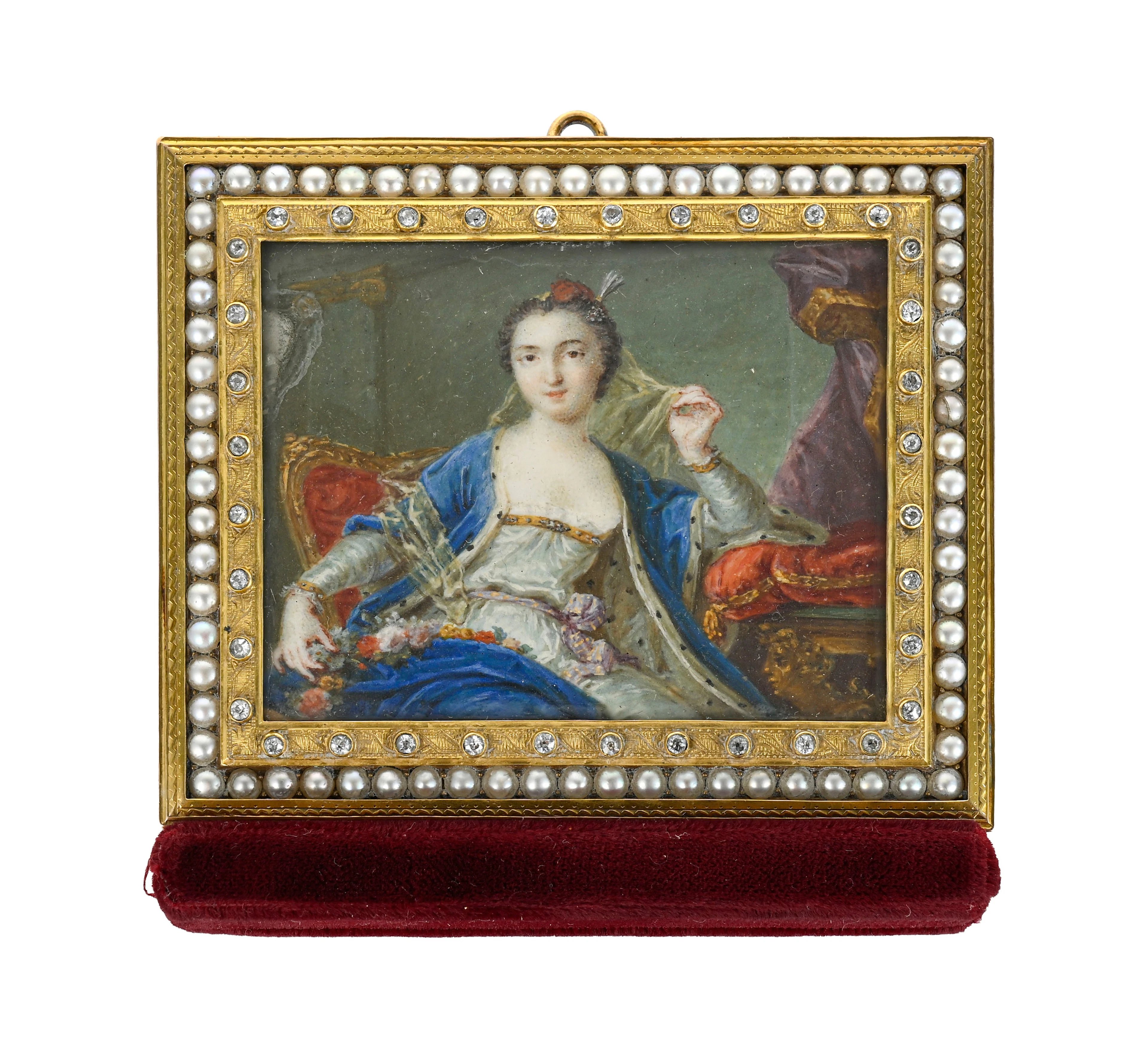 Madame de Pompadour, miniature avec cadre en or et diamants, France