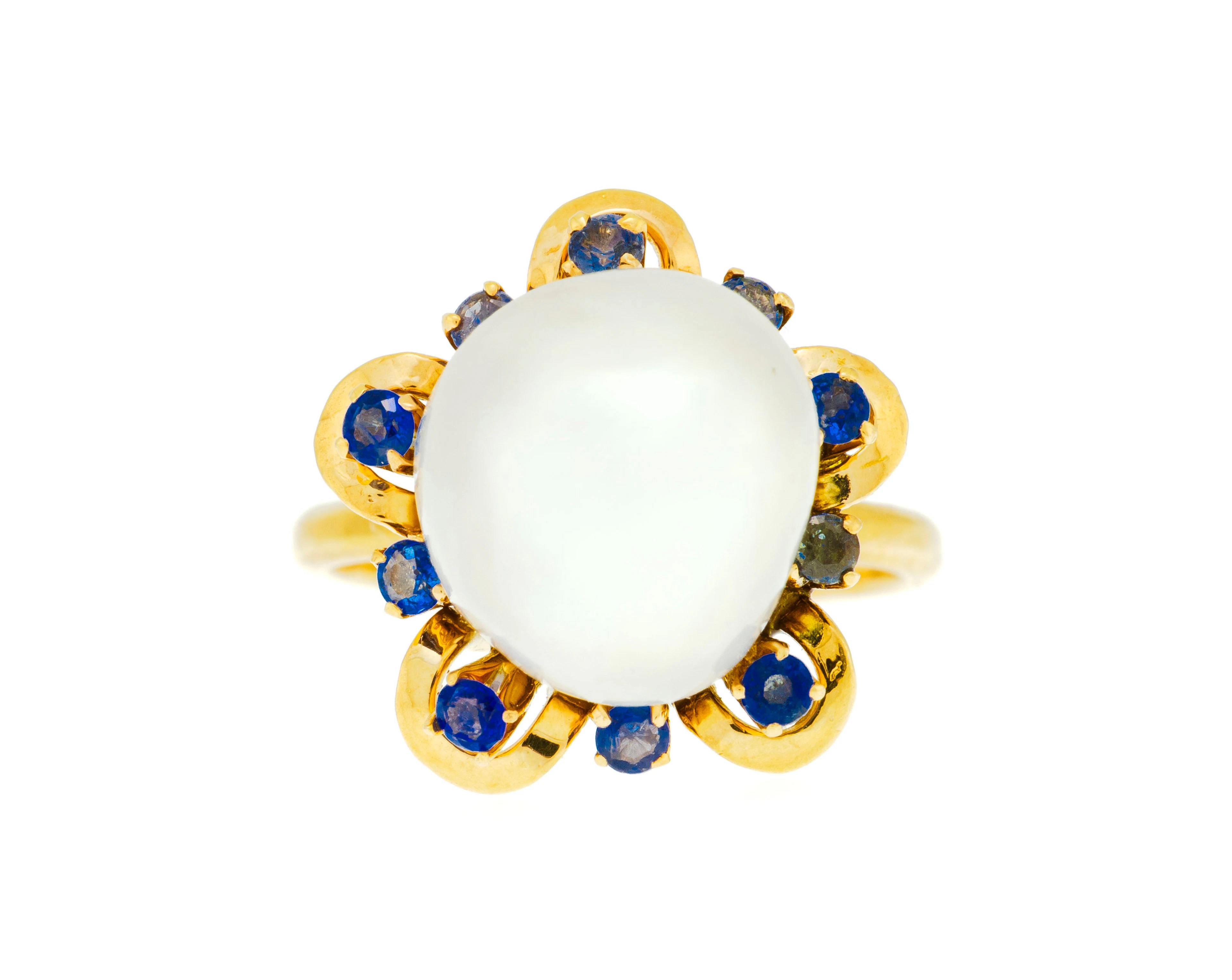 Bague en or 585 stylisant une fleur sertie d'une perle de culture