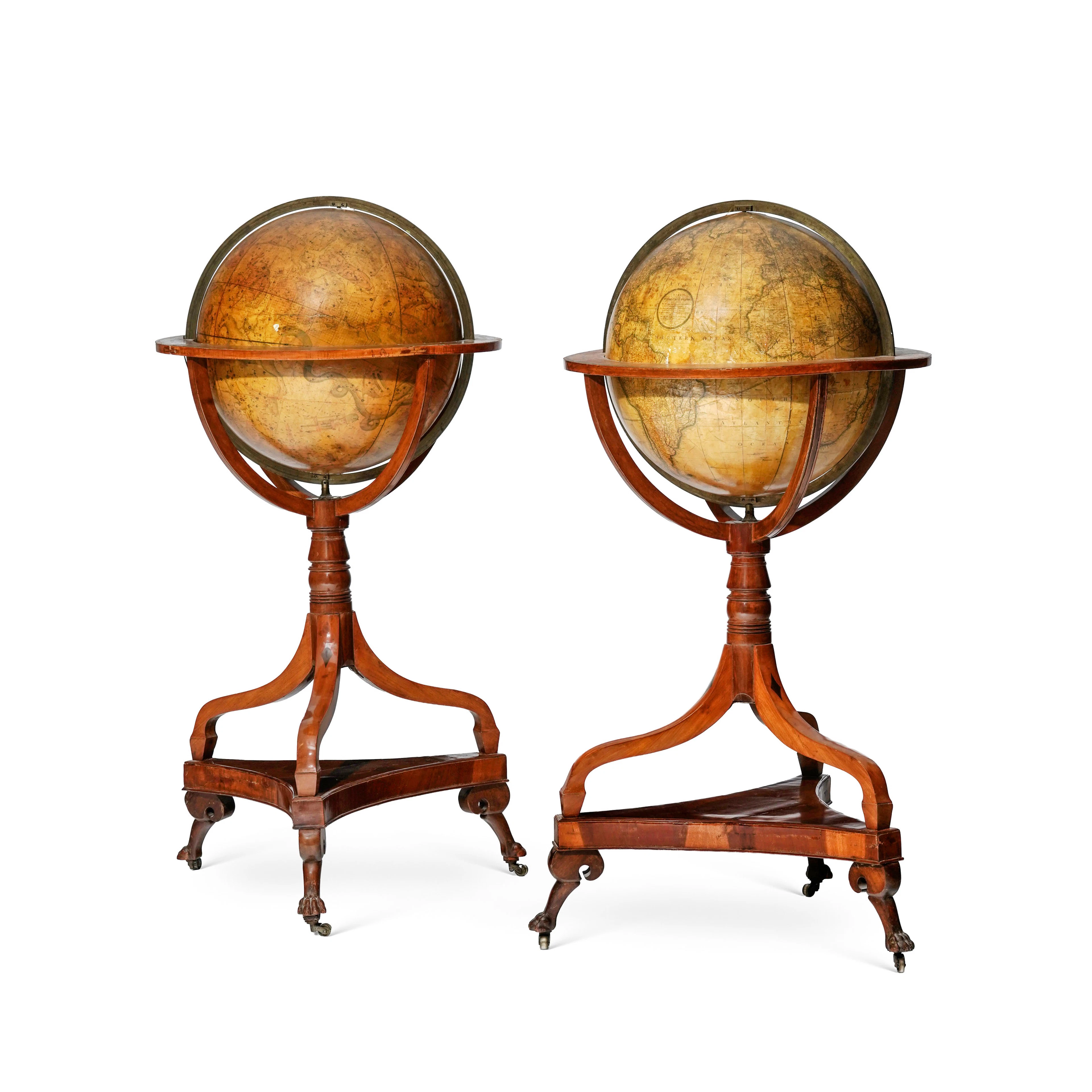 Paire de globes terrestre et céleste d'époque Regency par Cary, en
