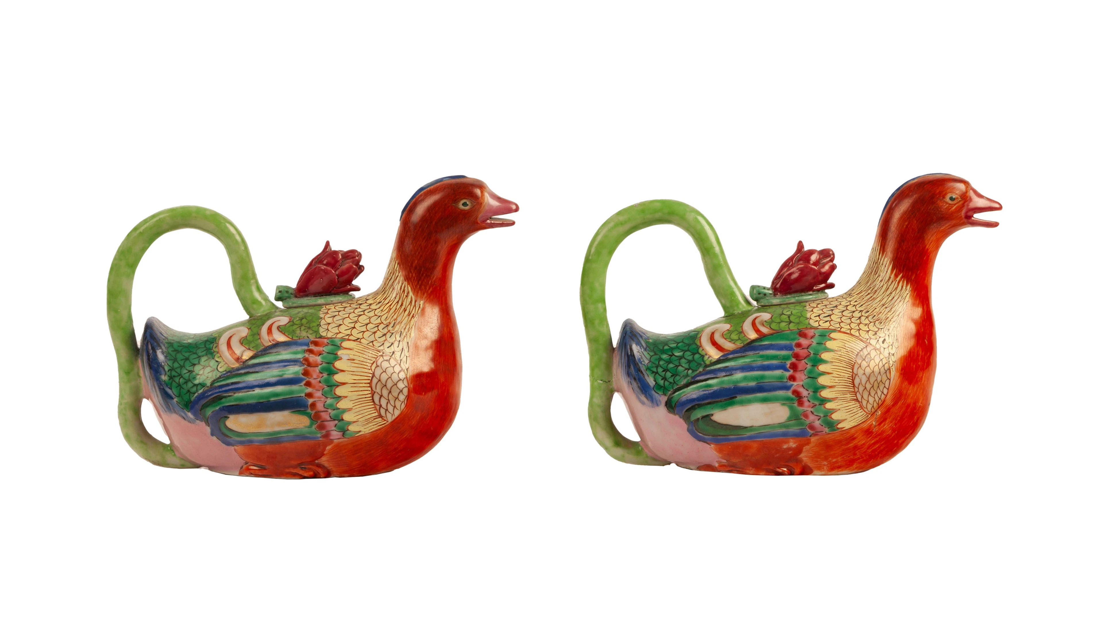 2 verseuses en porcelaine en forme de canard, Chine, dynastie Qing