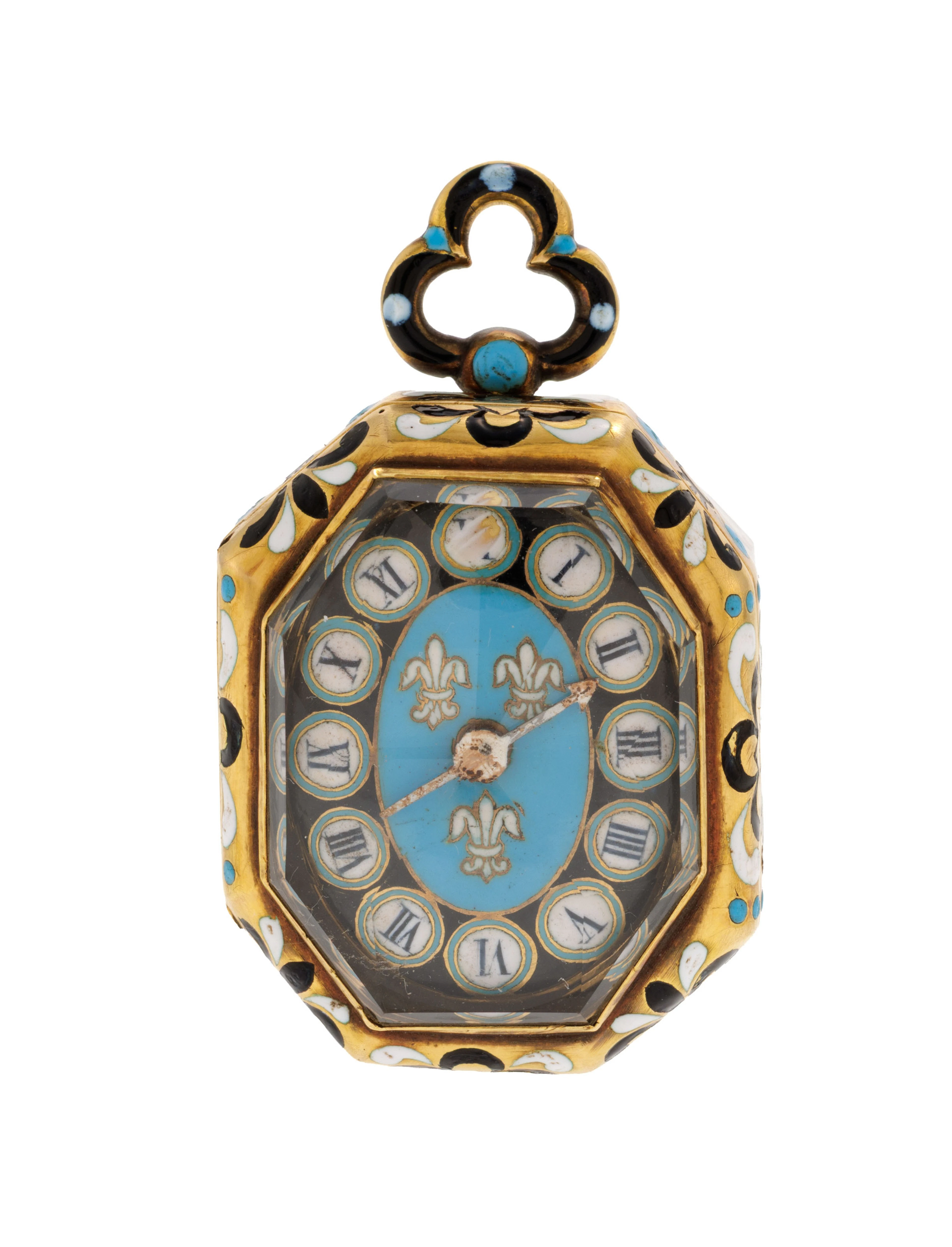 Nicolaus Rugedas, montre de poche à coq en laiton émaillée et cristal