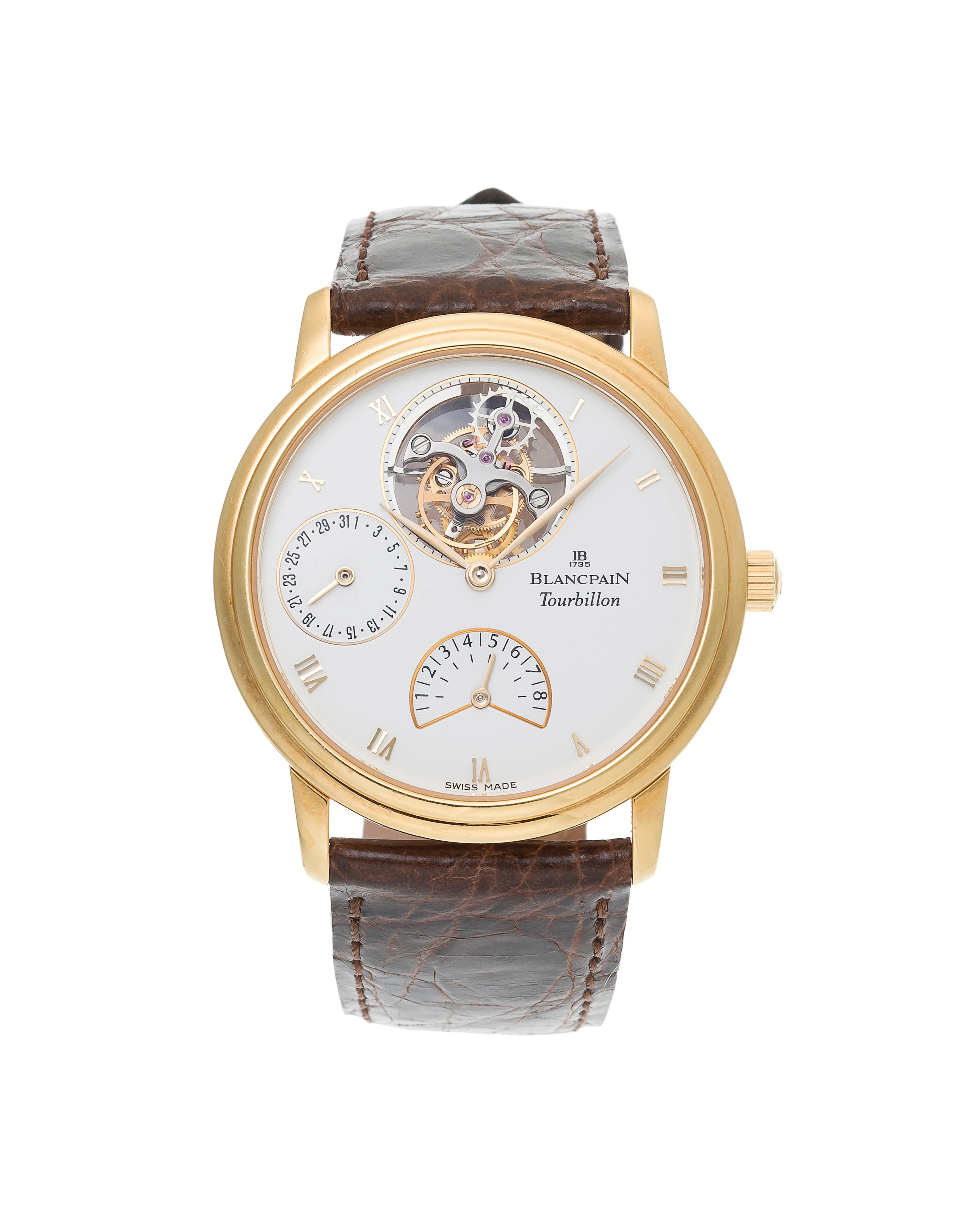 Blancpain, Villeret, montre en or 750 avec un tourbillon et indication