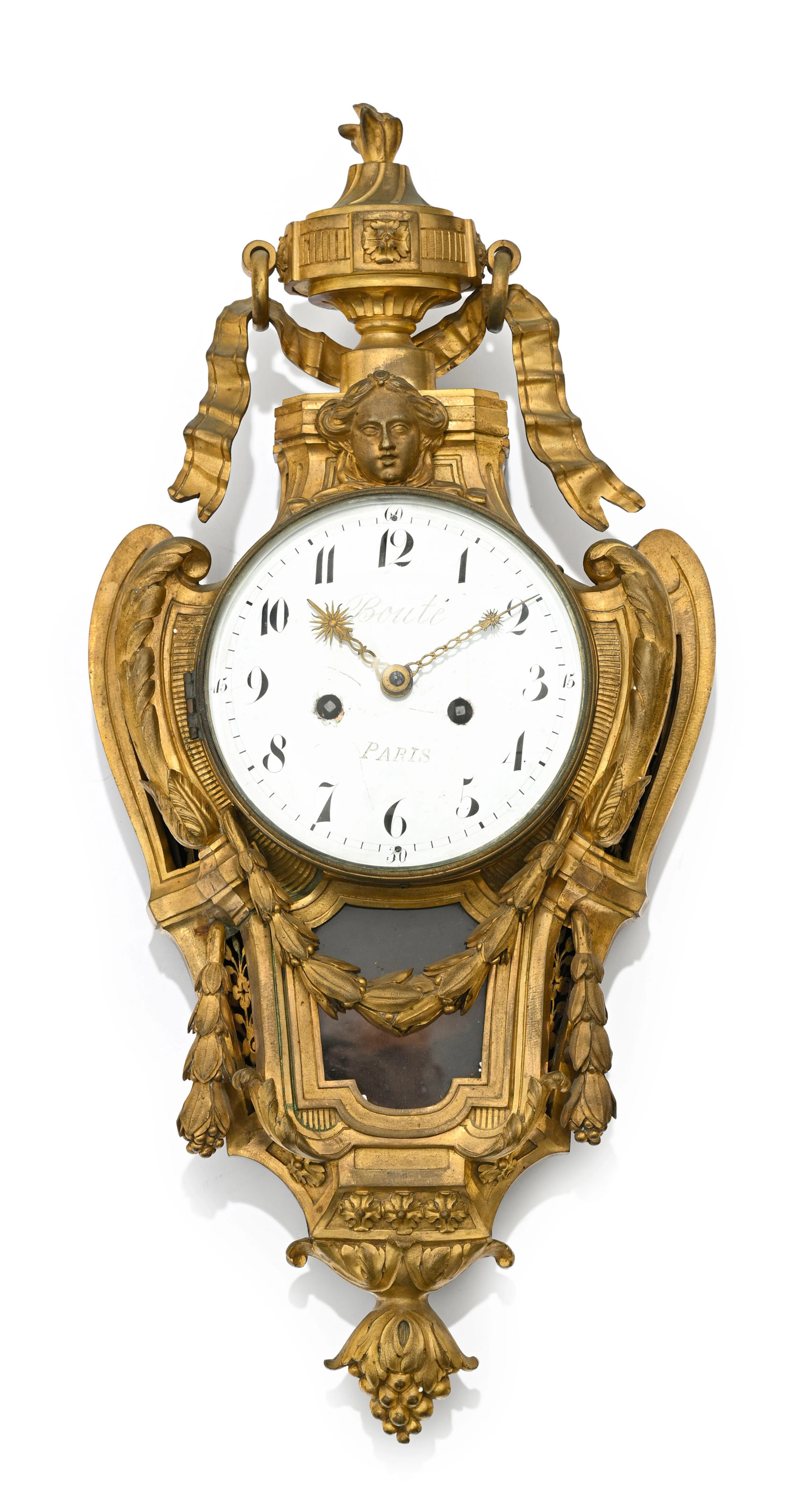Cartel d'applique de style Louis XVI, XIXe s., en bronze doré à décor