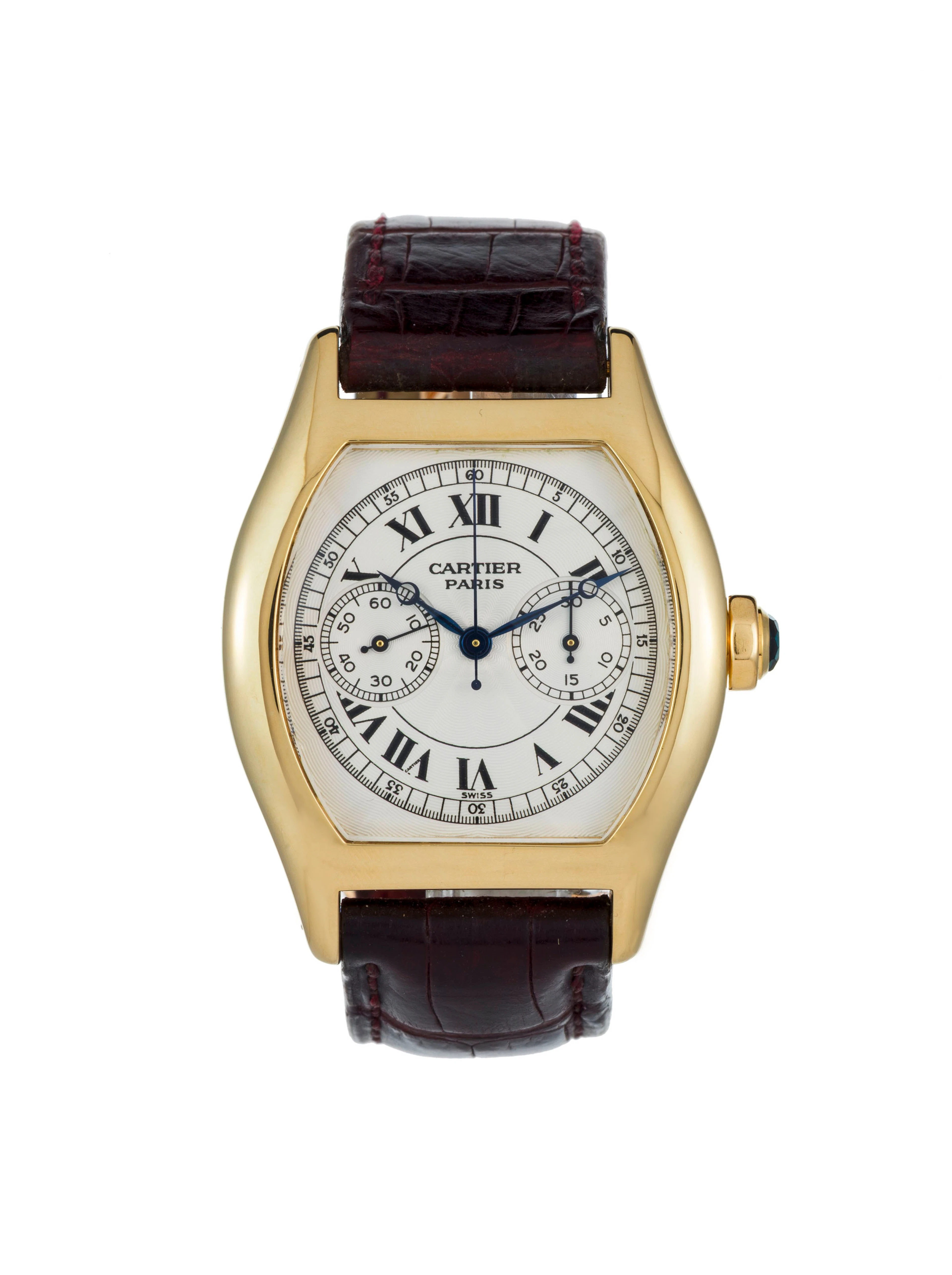 Cartier, Tortue, réf. 2356, montre chronographe monopoussoir en or