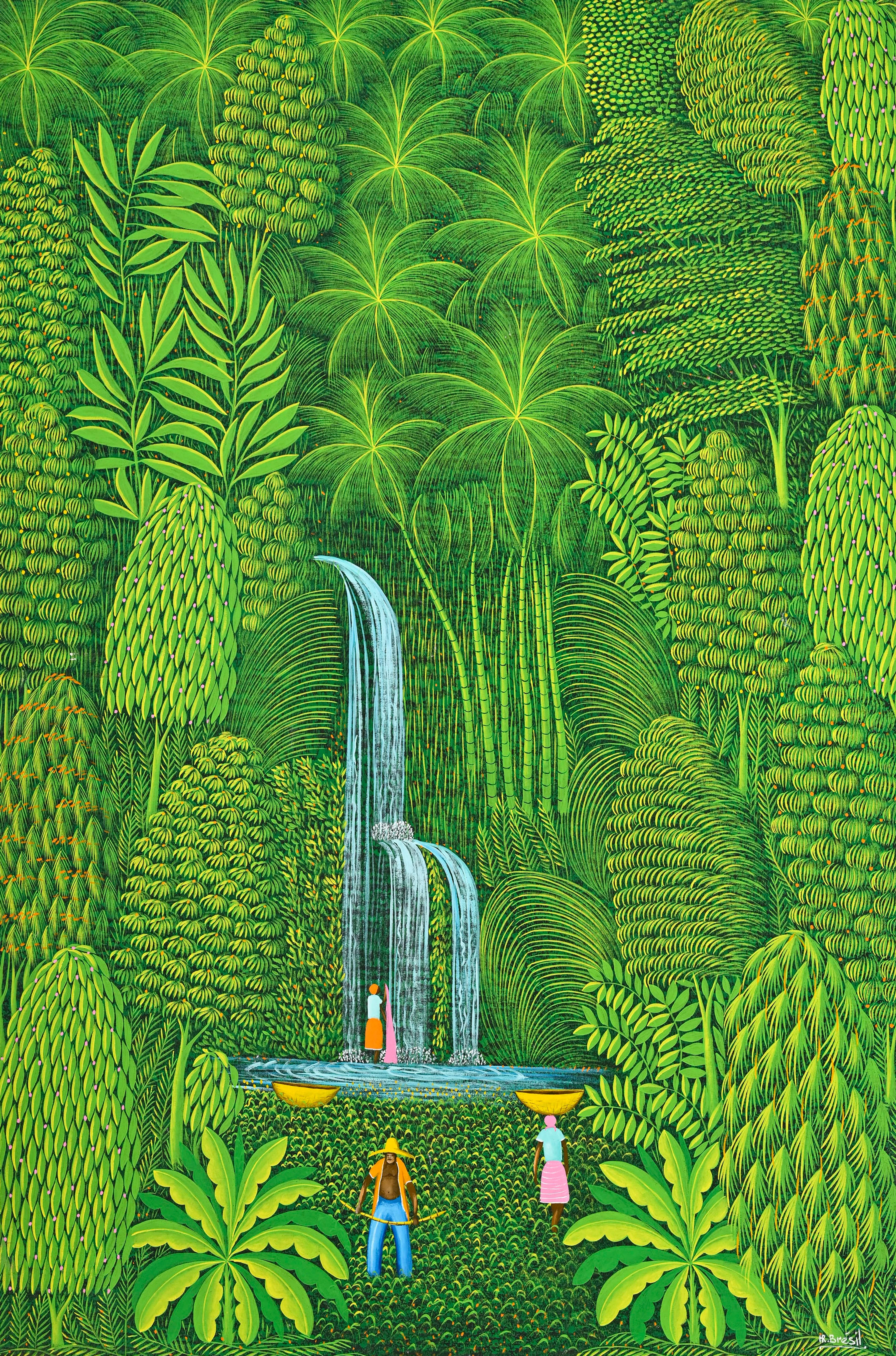 Henri Robert Brésil (1952-1999), Paysage tropical animé, huile sur