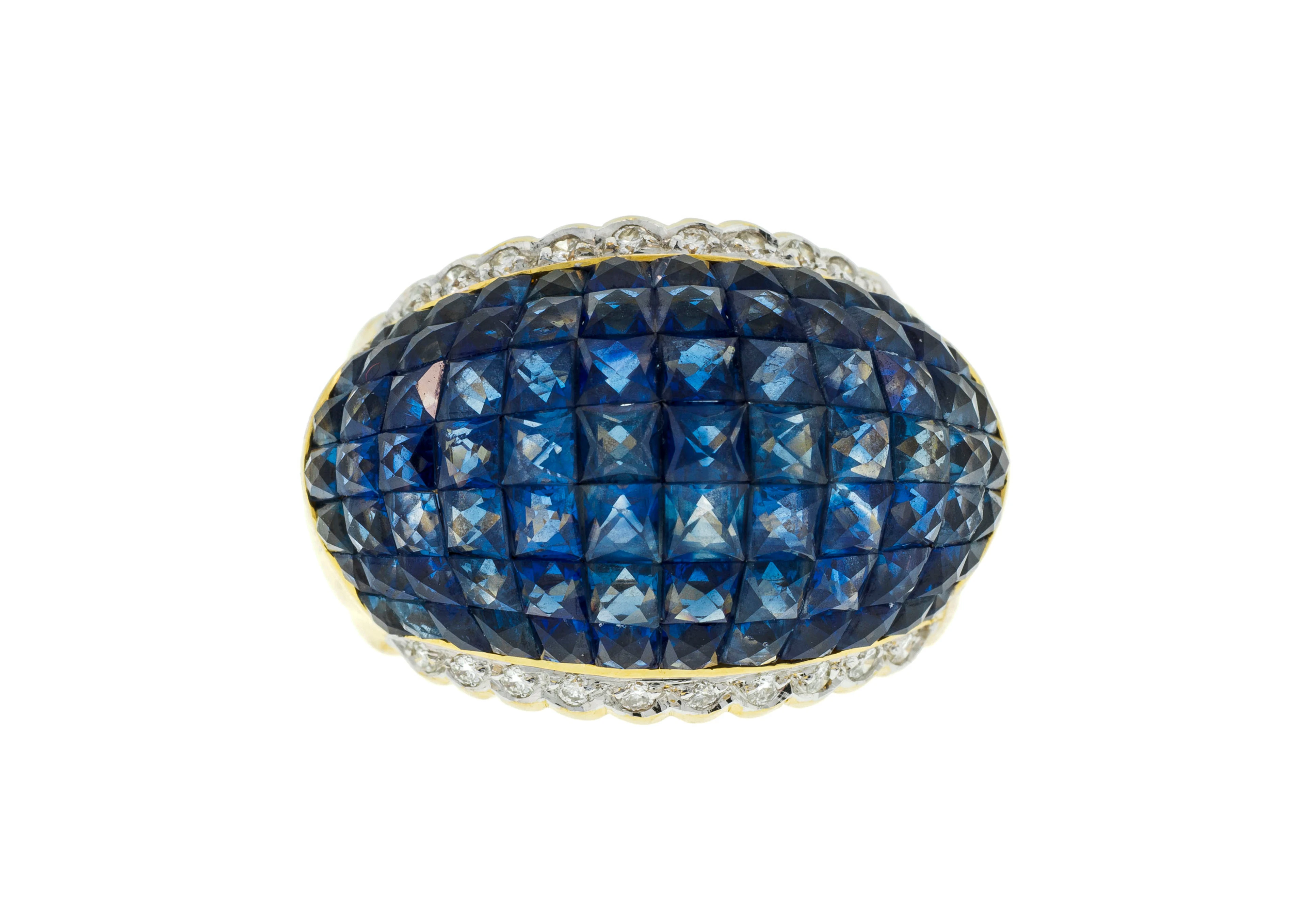 Bague bombée 2 ors 750 ornée d'un pavage de saphirs en serti invisible