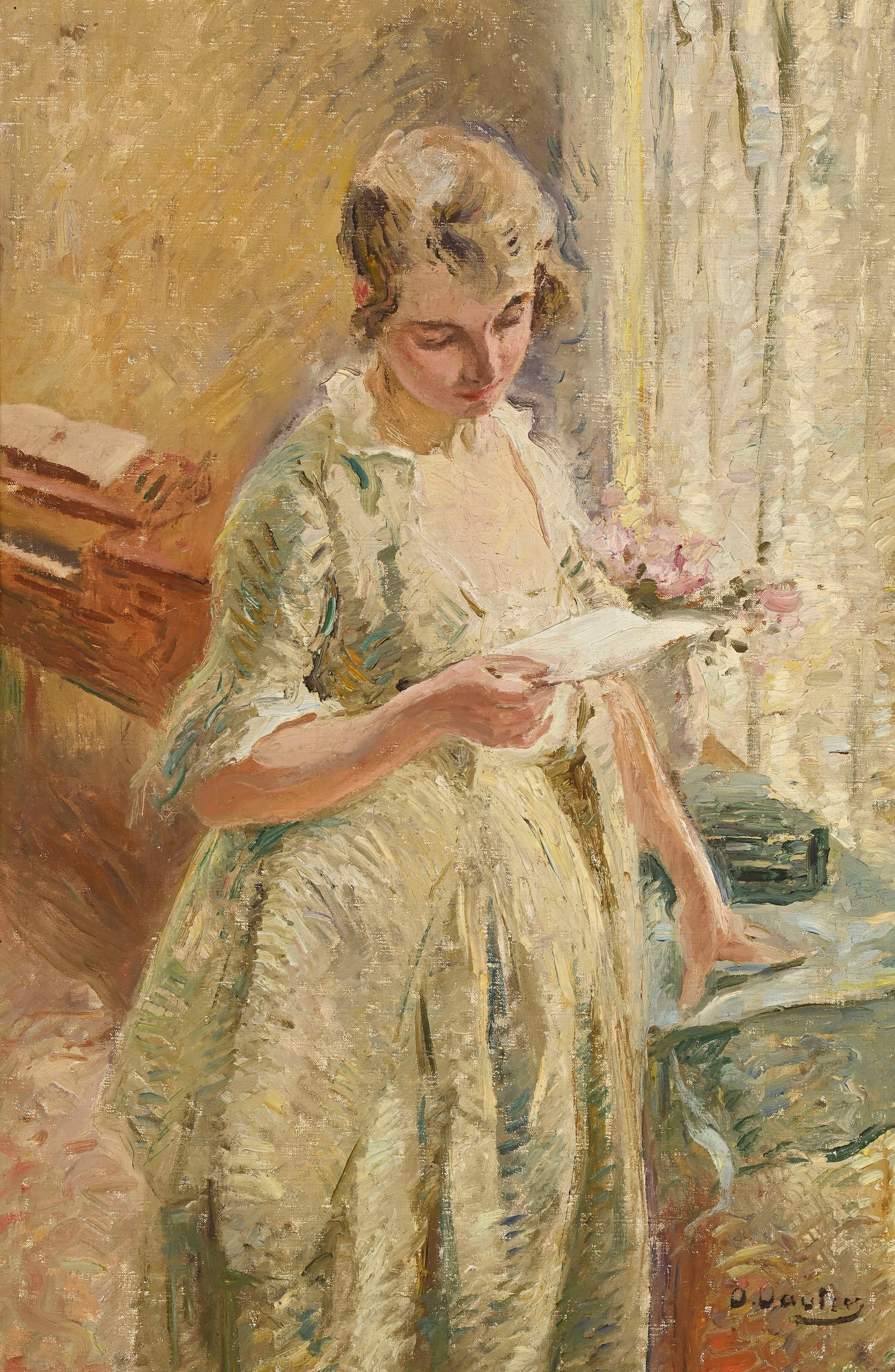Otto Vautier (1863-1919), "La lettre", huile sur toile, signée, 82x54 cm