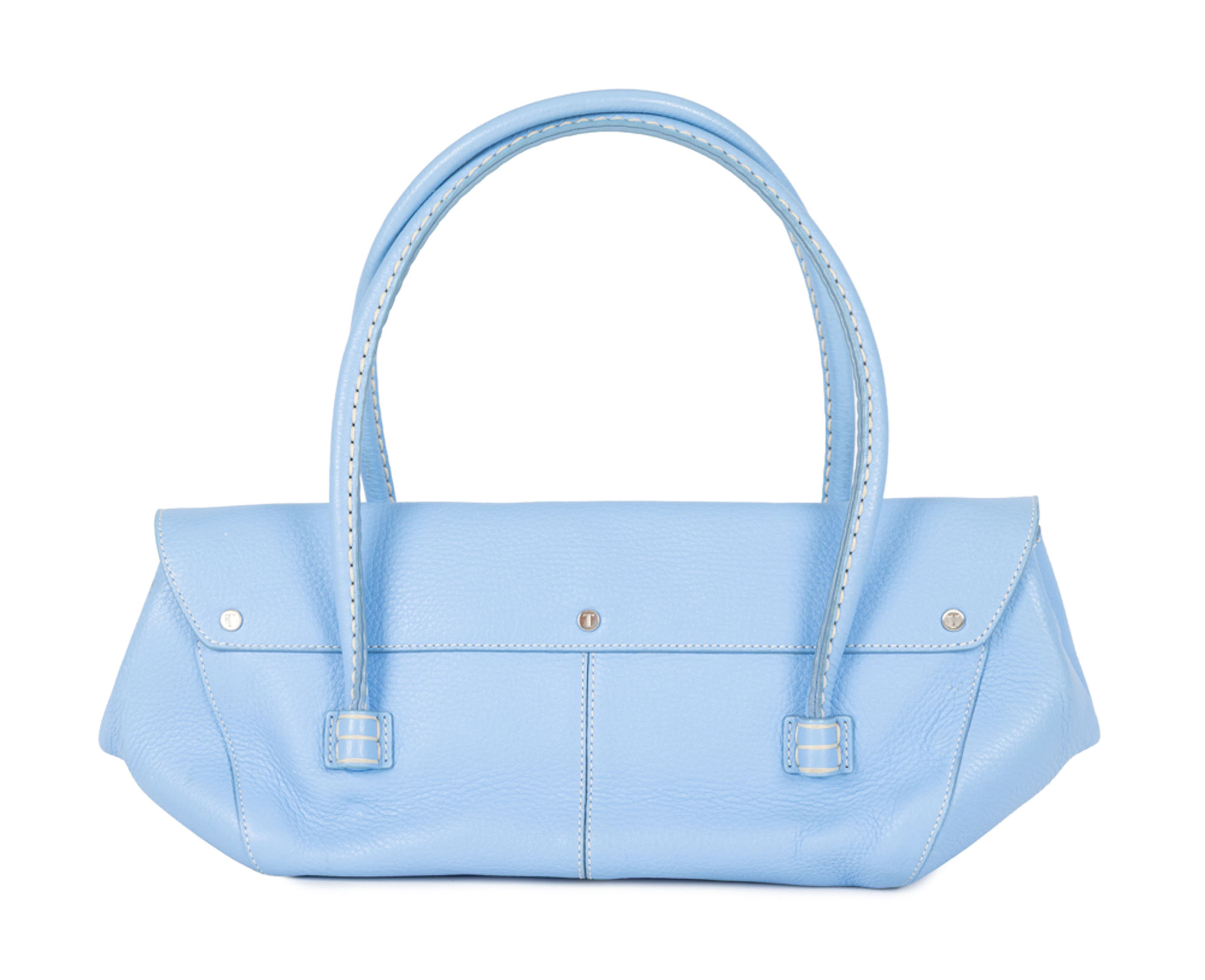 Tod’s, sac à main Baguette en cuir bleu ciel grainé, doubles anses