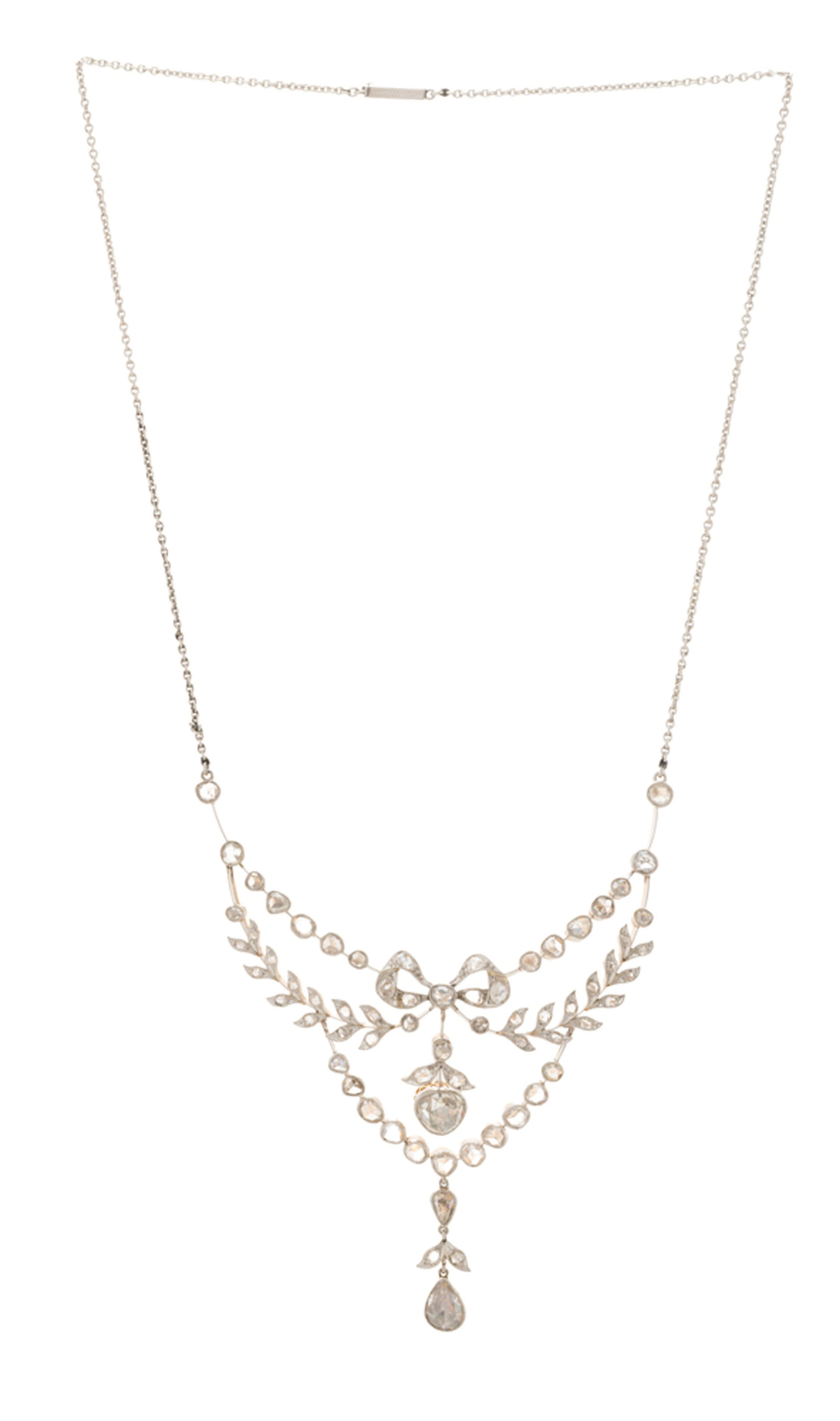 Collier de style Belle Epoque 2 ors 585 à maille forçat retenant un