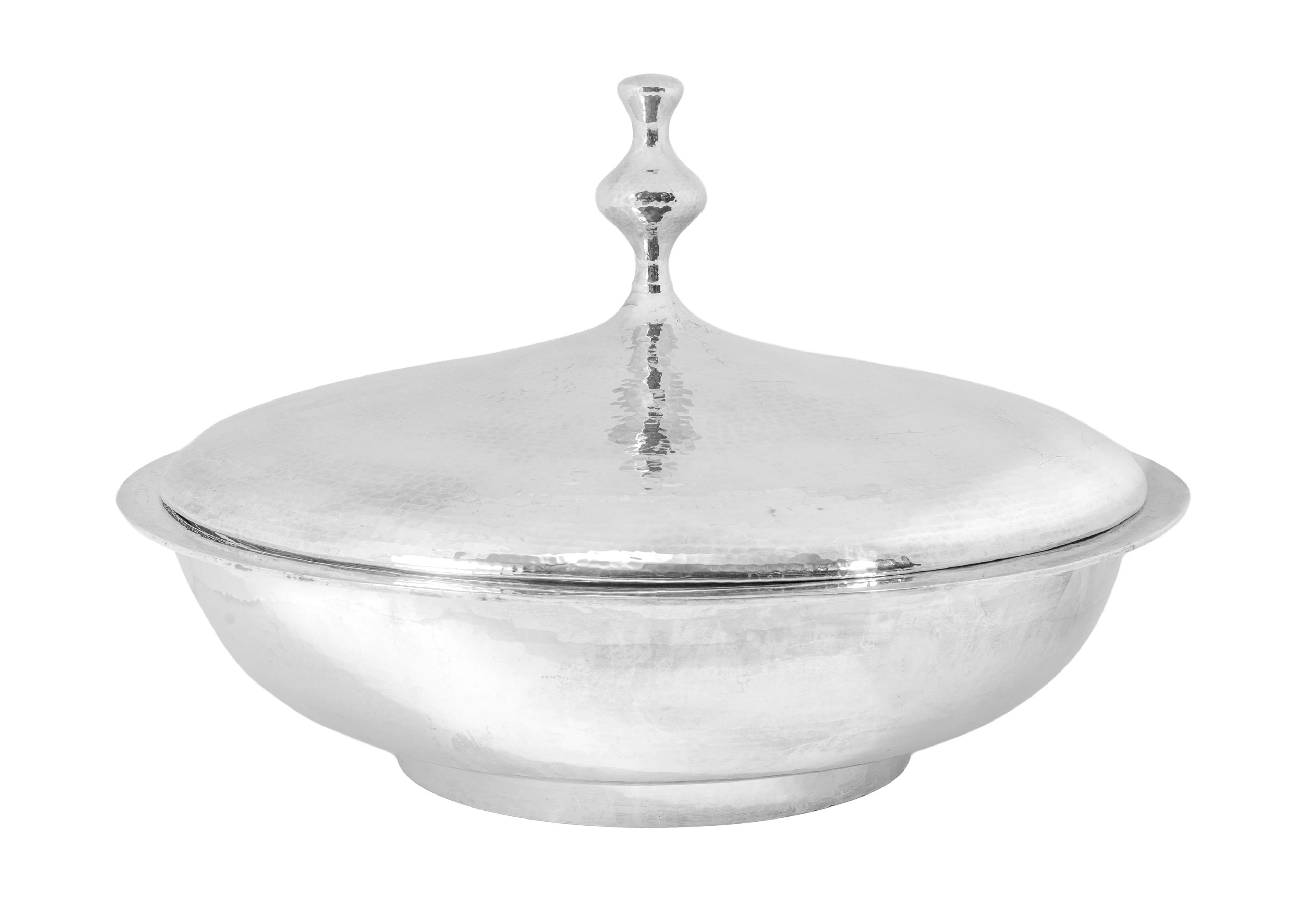 Exceptionnel plat à tajine en argent Sterling martelé, Italie, XXe