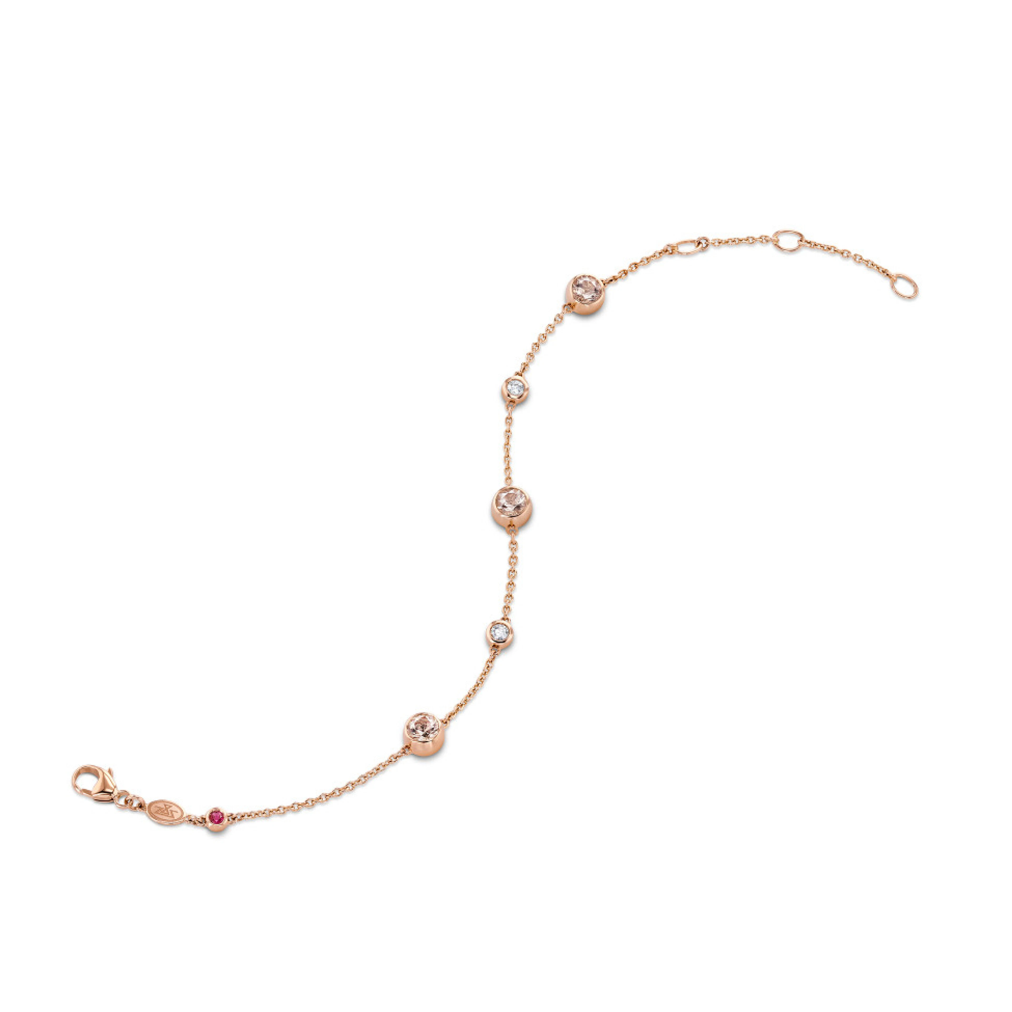 Gübelin, bracelet en or rose, serti de 3 morganites rondes de 1,15
