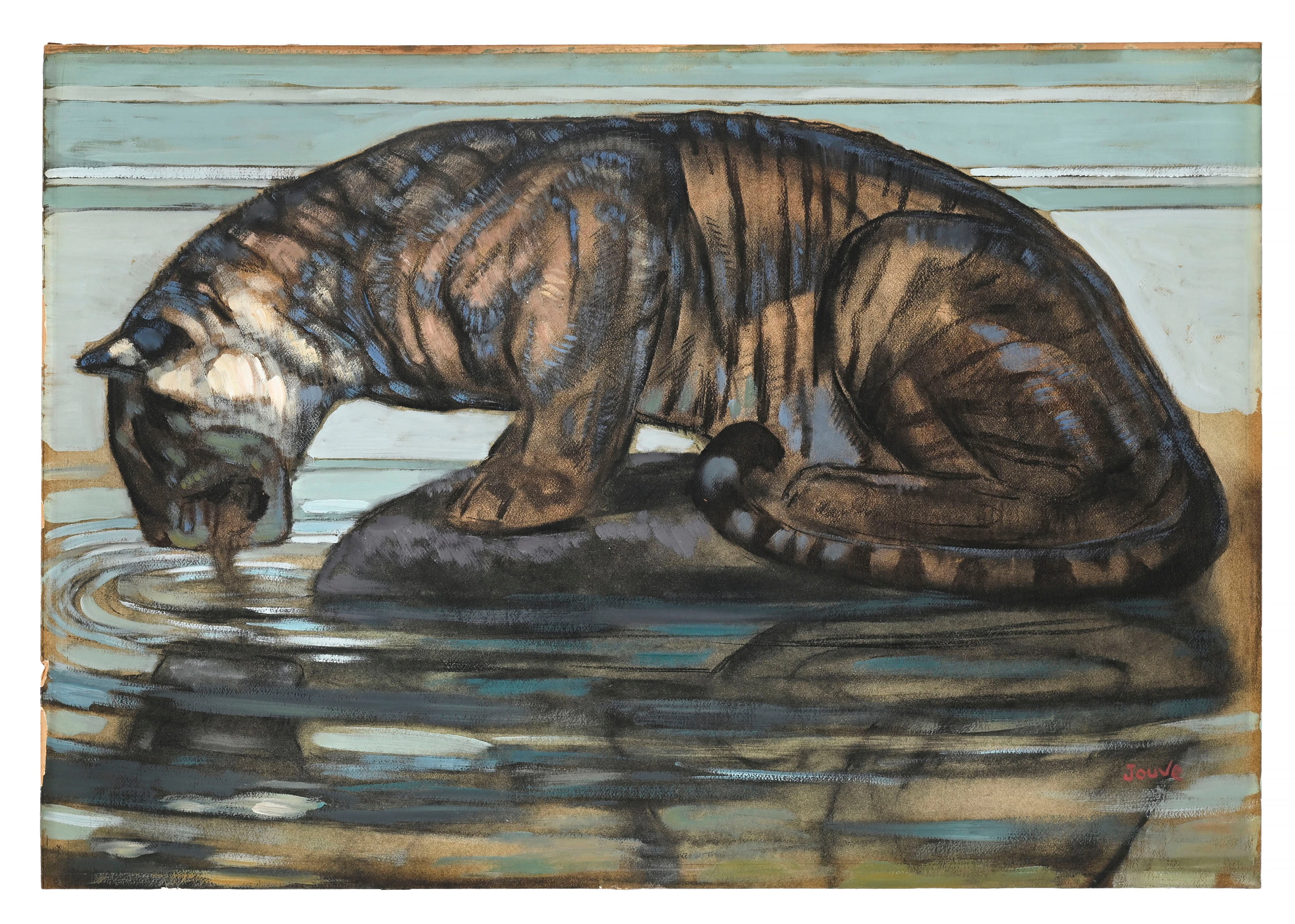 Paul Jouve (1878-1973), "Tigre lapant l'eau", après 1940 , huile