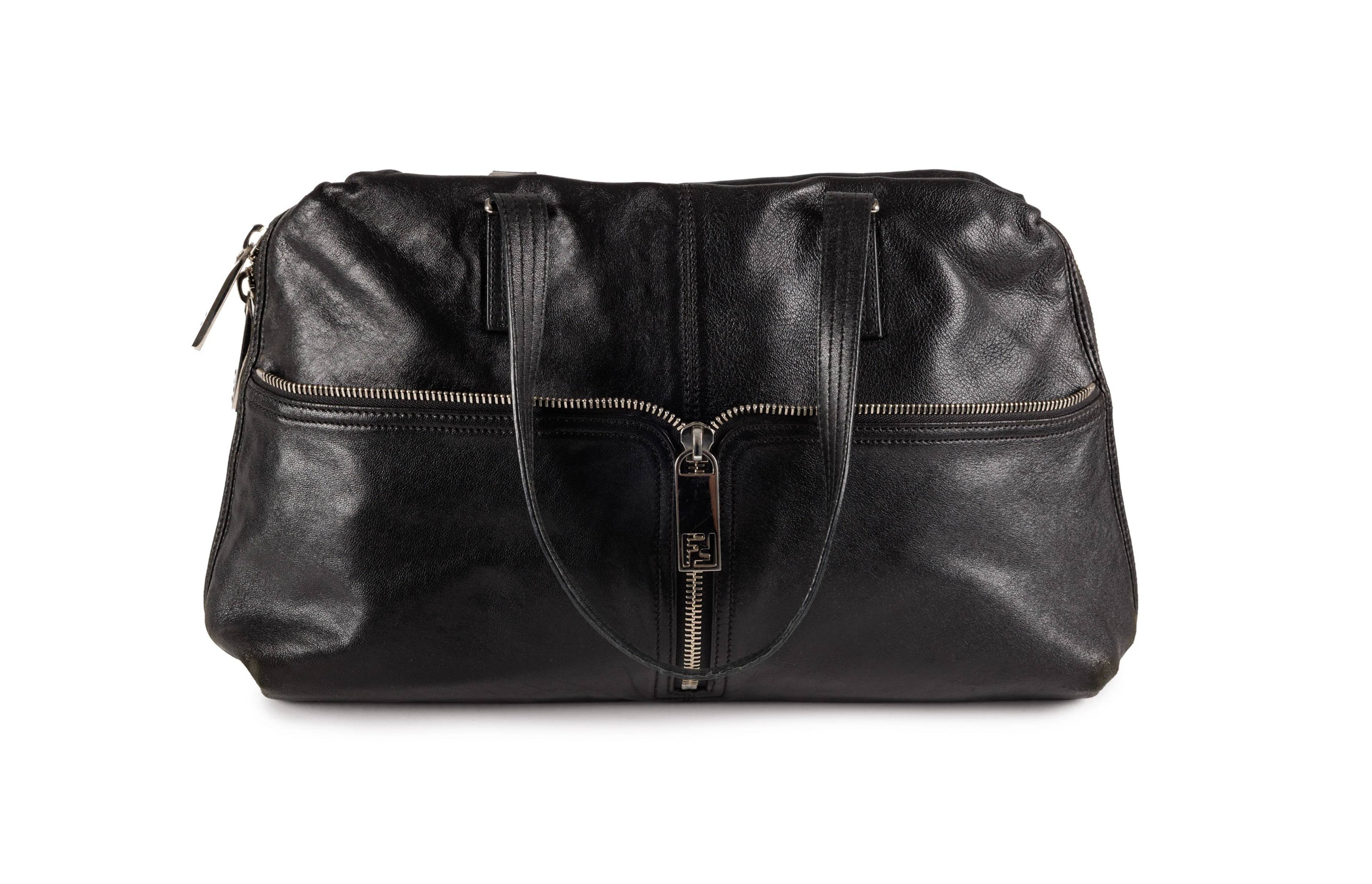 Fendi, sac Unzipped Zucca tote en cuir noir, soufflet zucca, 25x39 cm