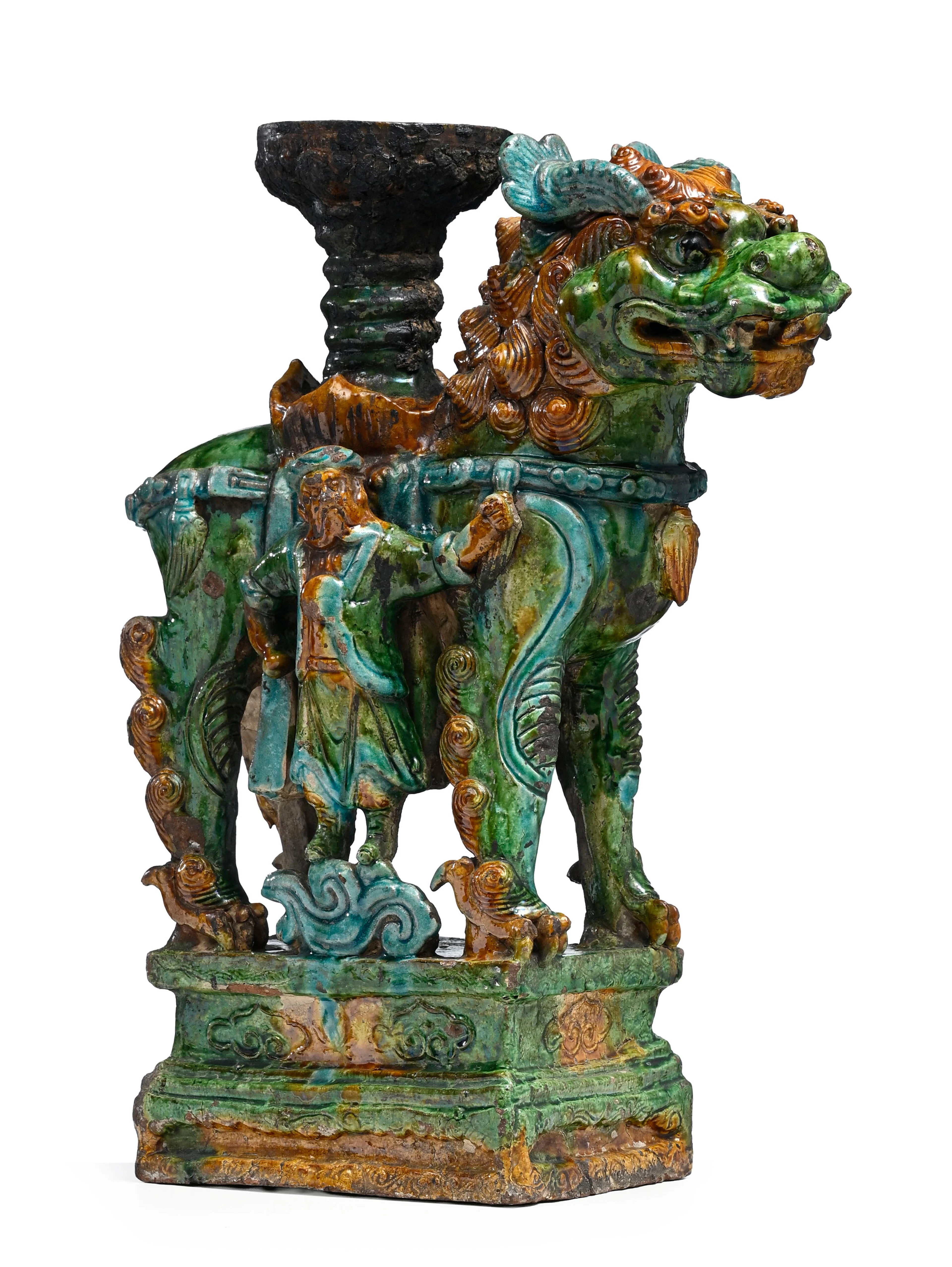 Chandelier en forme de chien de Fô en céramique à glaçure jaune, verte