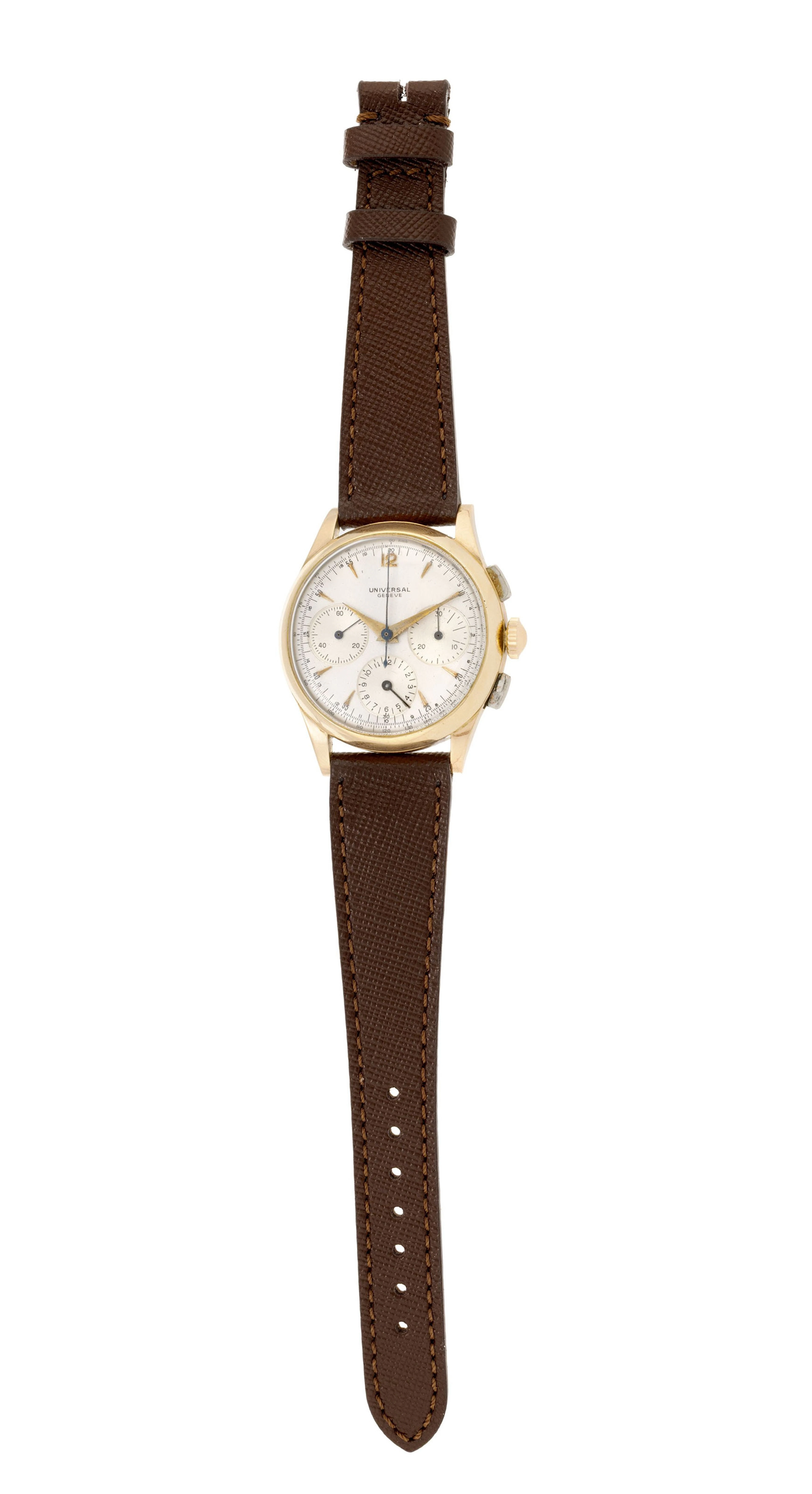 Universal, Compax, réf. 124107, montre chronographe en or 750, années