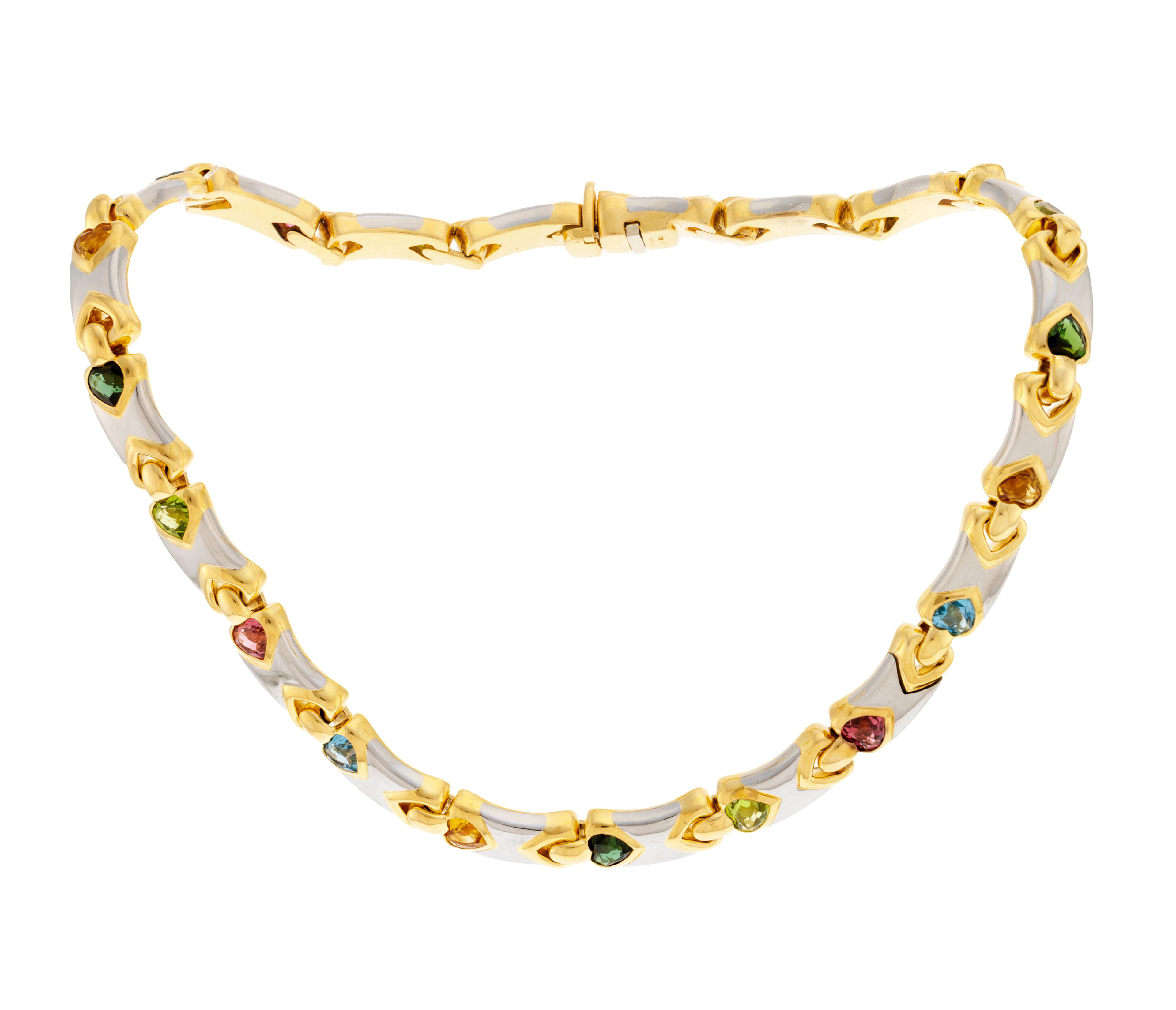 Bulgari, collier or 750 et acier serti de tourmalines, citrines, topazes