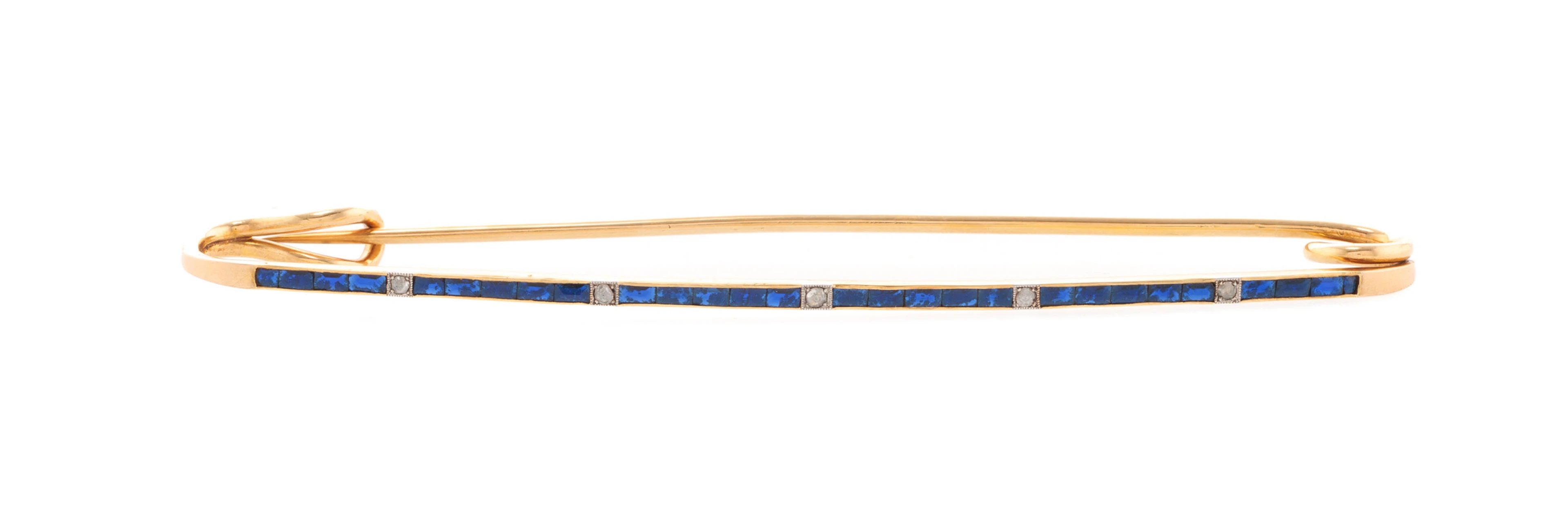 Grande broche épingle à nourrice début XXe s., or 585 sertie d'une