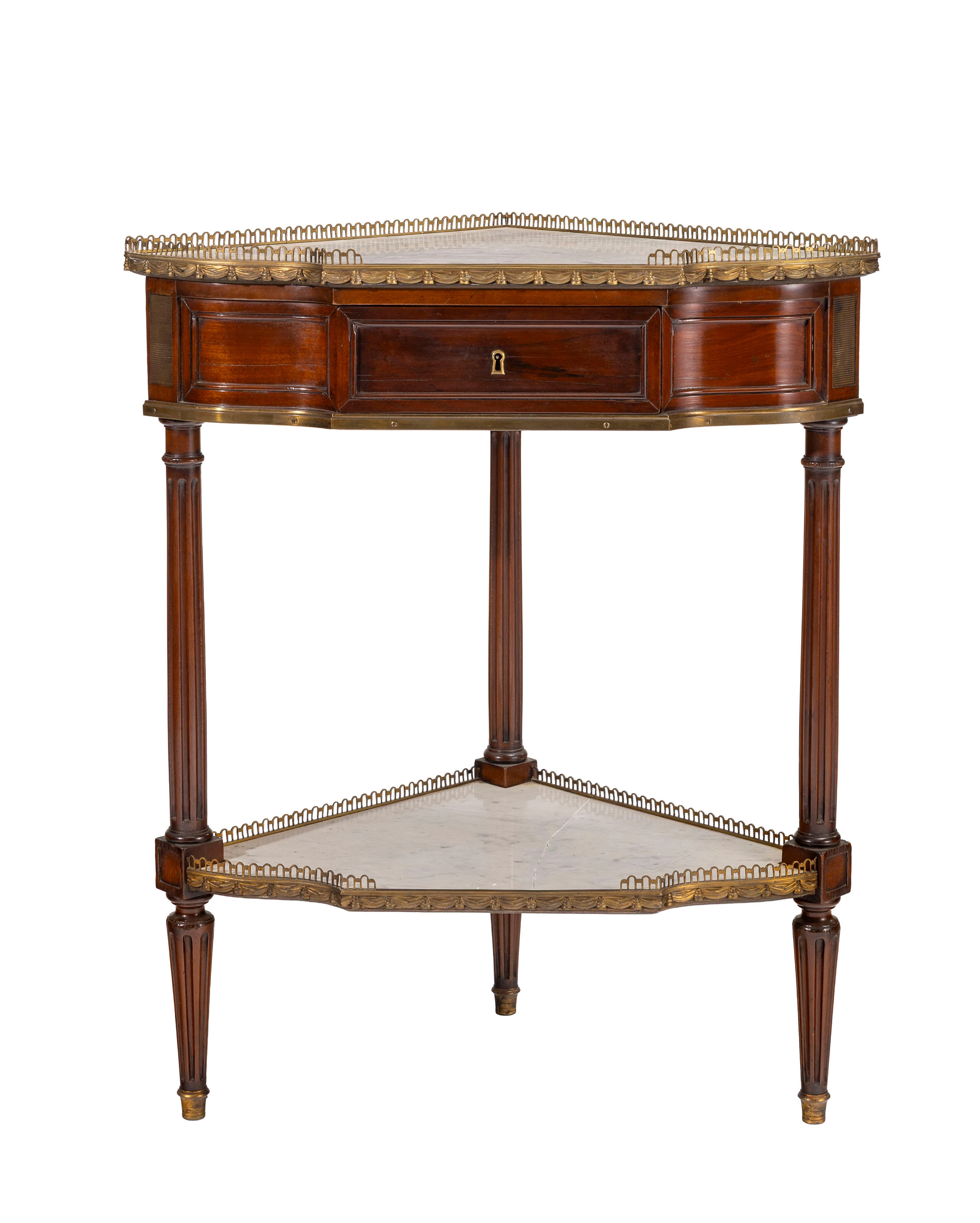 Encoignure de style Louis XVI, XXe s., en acajou et placage d'acajou