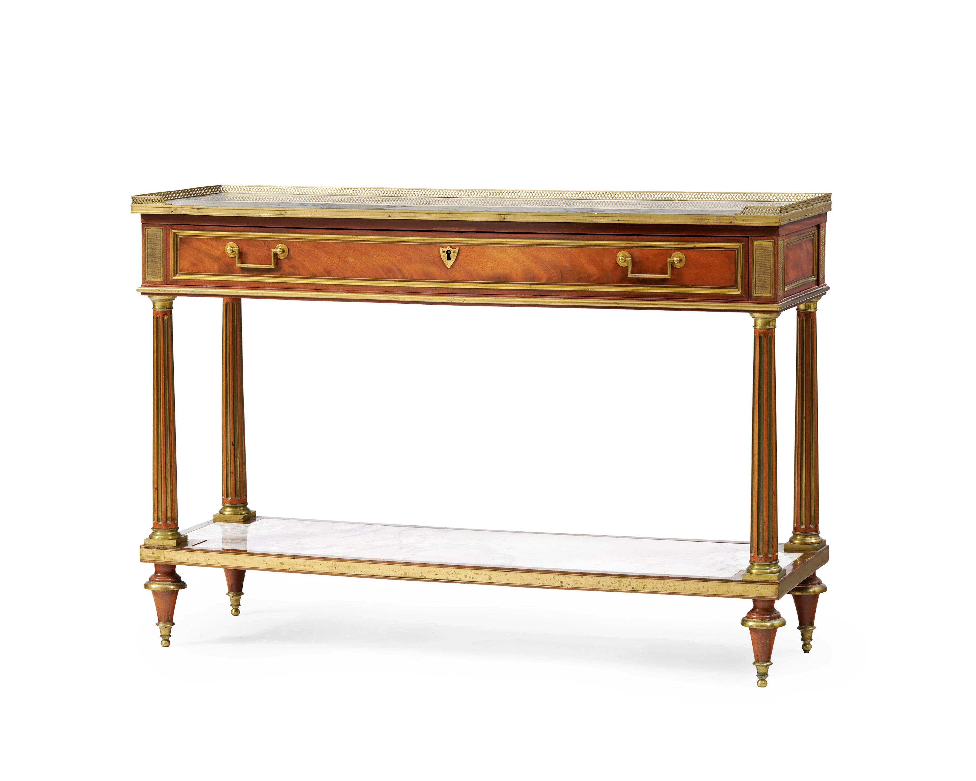 Console-desserte fin d'époque Louis XVI, en acajou, placage d'acajou