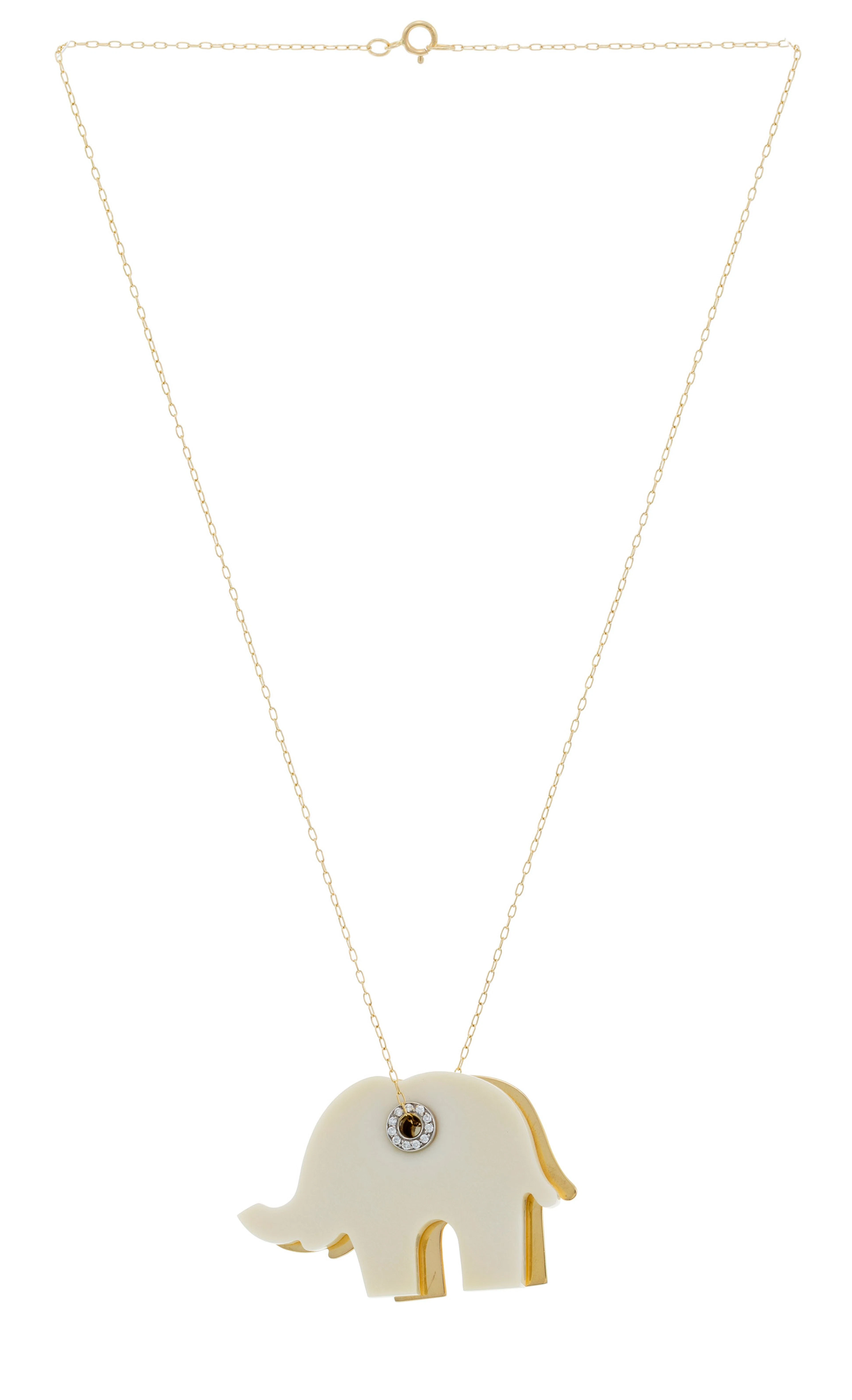 Vhernier, pendentif éléphant en or 750 et quartz blanc serti d'un