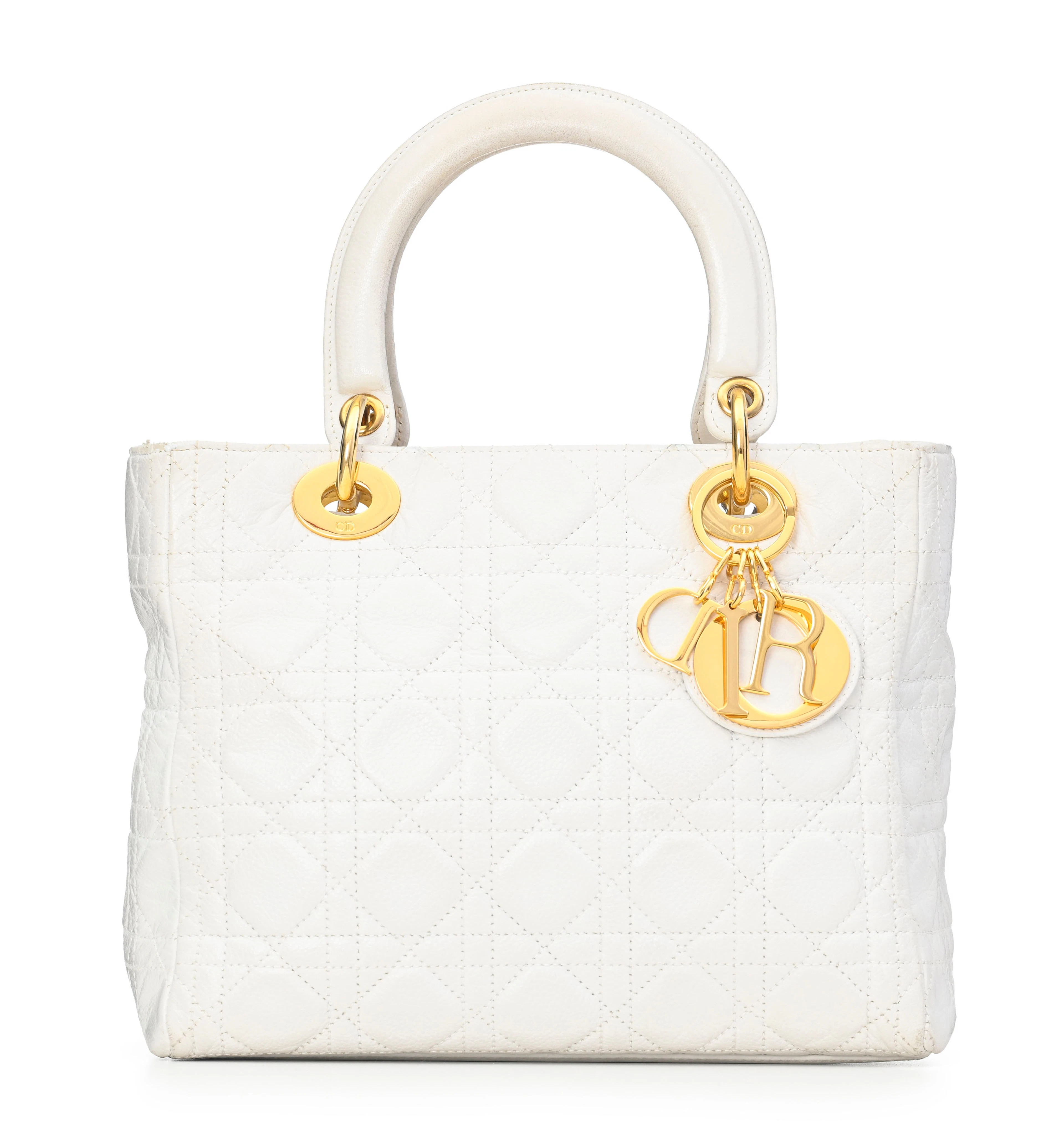 Christian Dior, sac Lady Dior Medium en cuir grainé crème matelassé