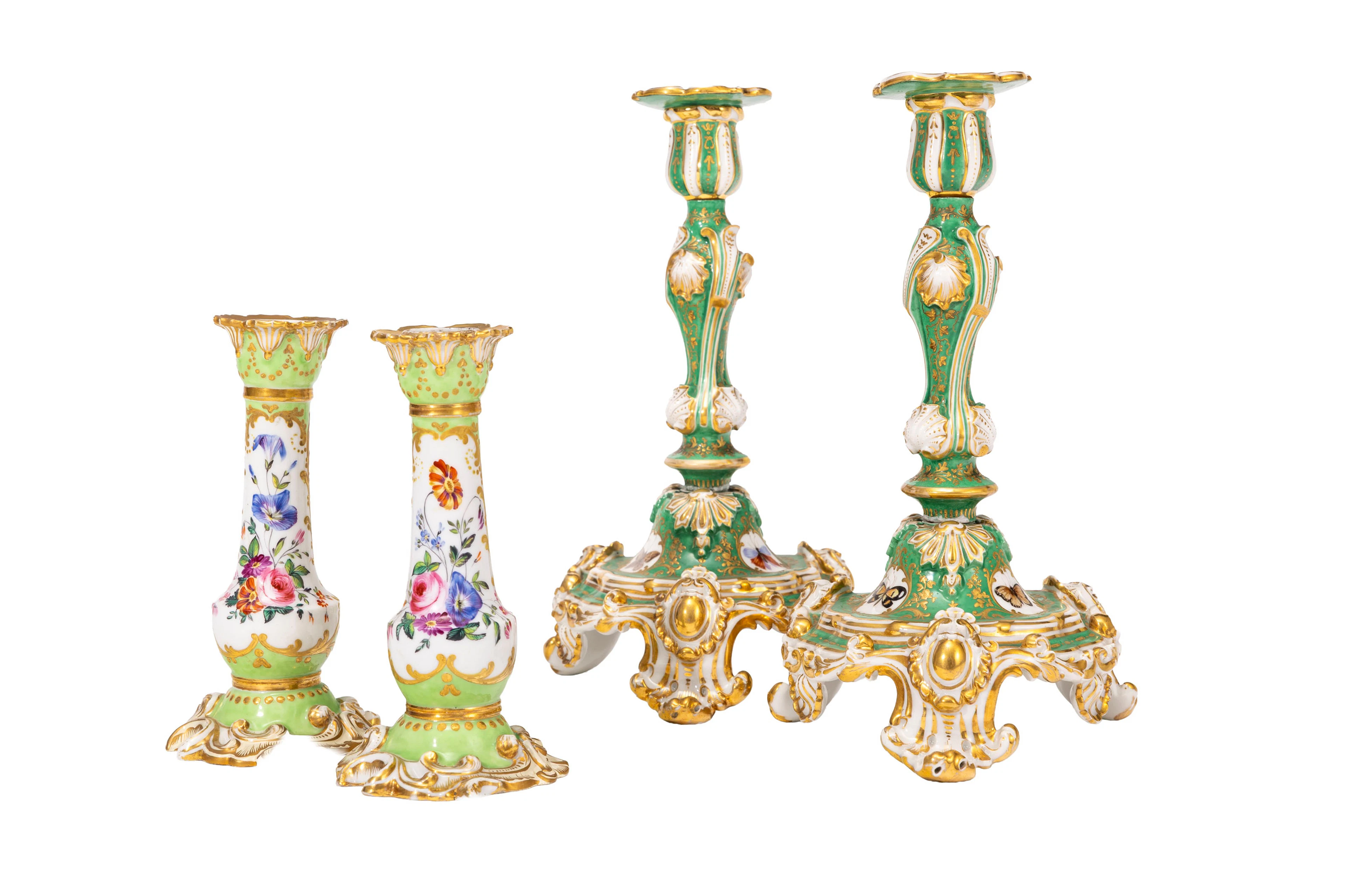 Jacob Petit. Ensemble de 2 paires de bougeoirs en porcelaine, Paris