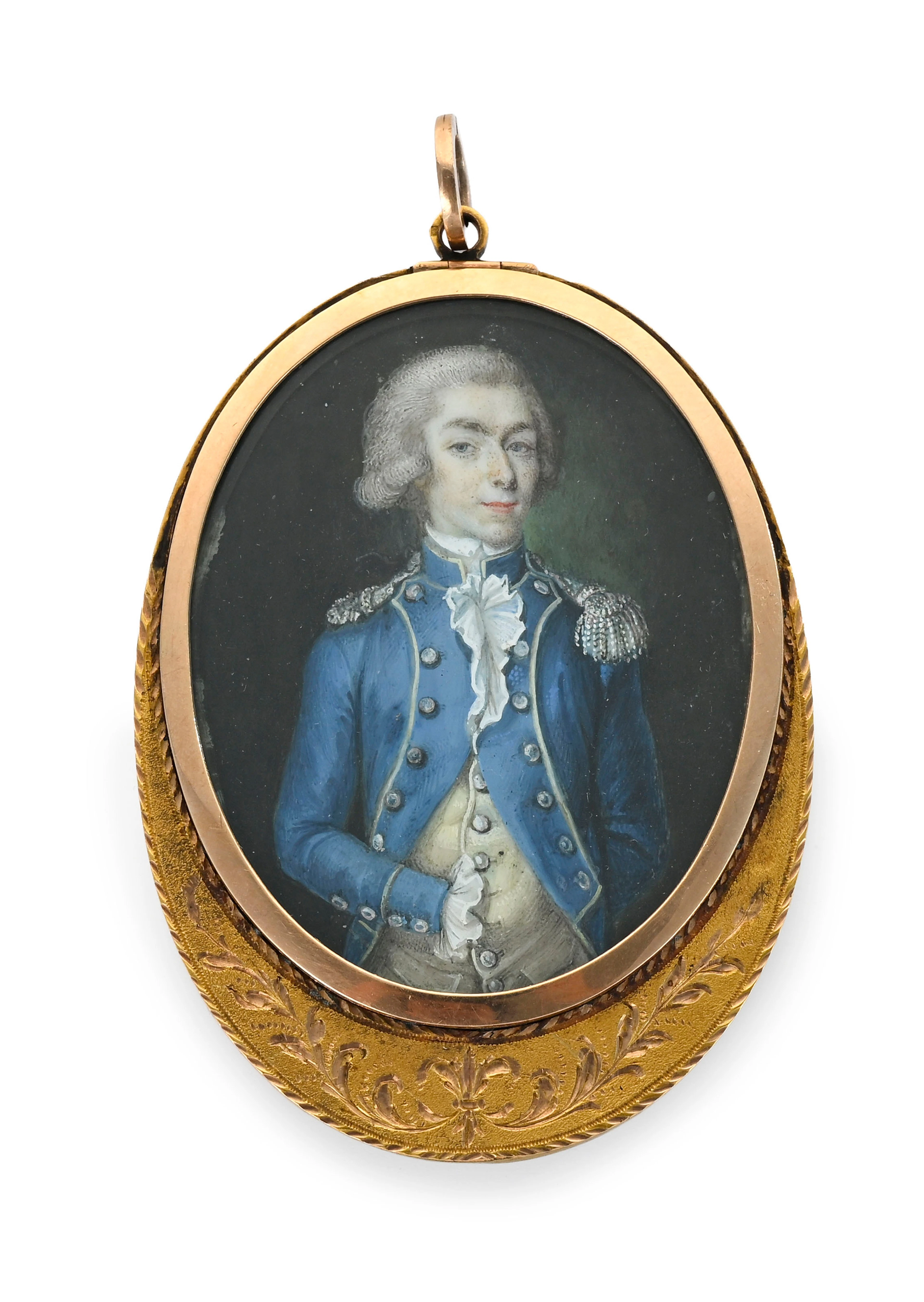 Médaillon pendentif ovale en or à double miniature sur ivoire, fin