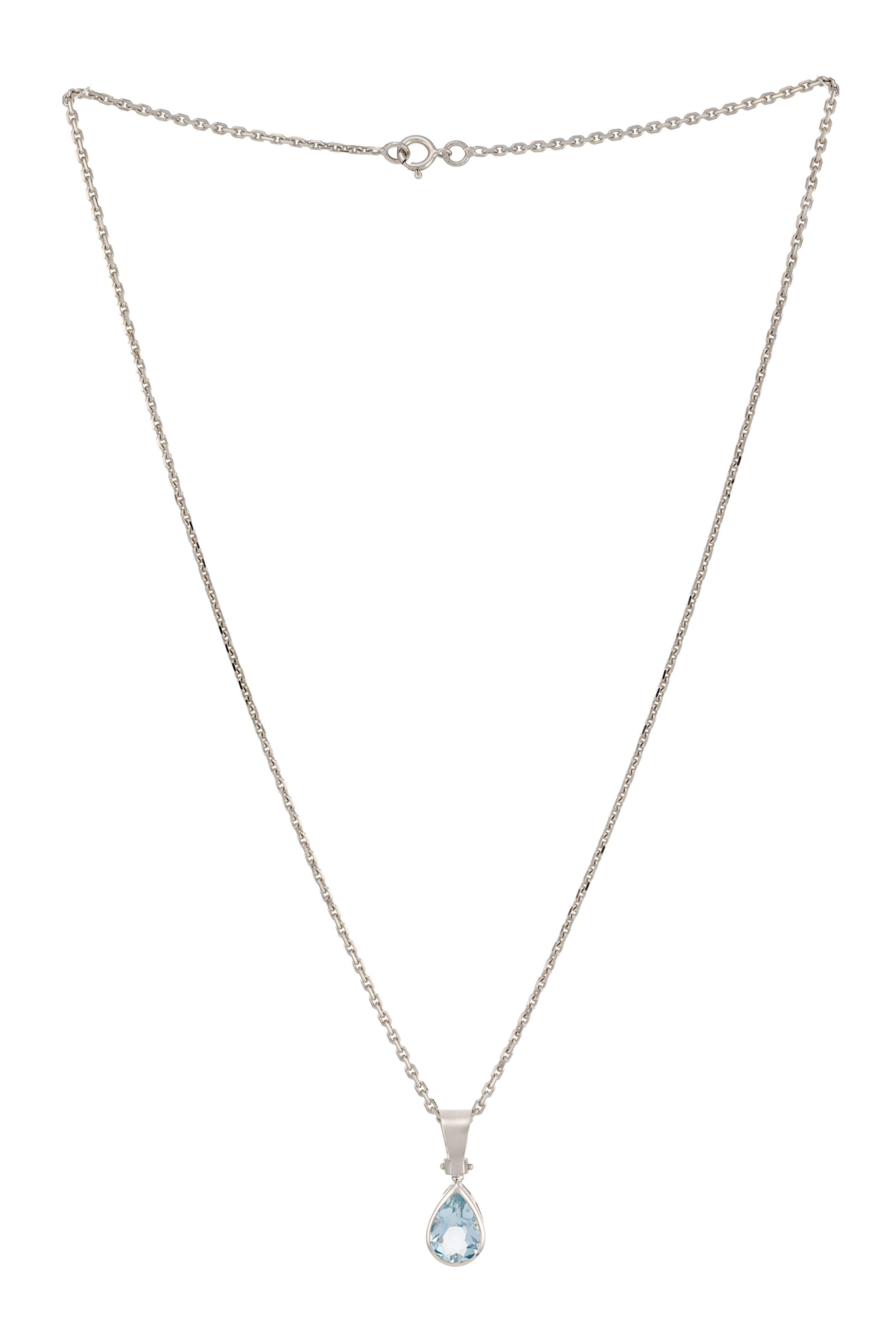 Pendentif en or gris 750 serti d'une aigue-marine taille poire, sur