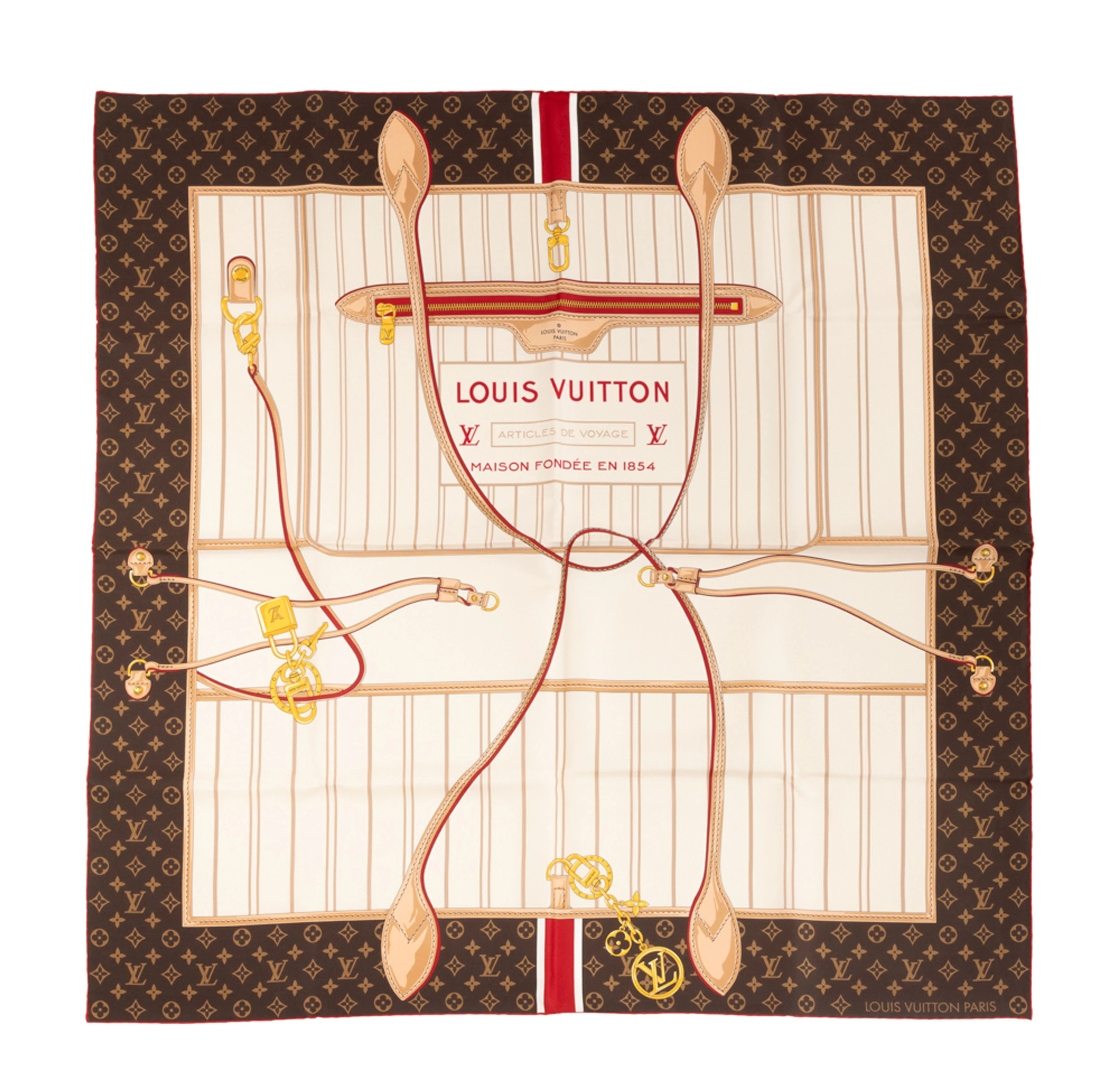 Louis Vuitton, carré en twill de soie imprimée: Neverfull, boîte, 90x90 cm