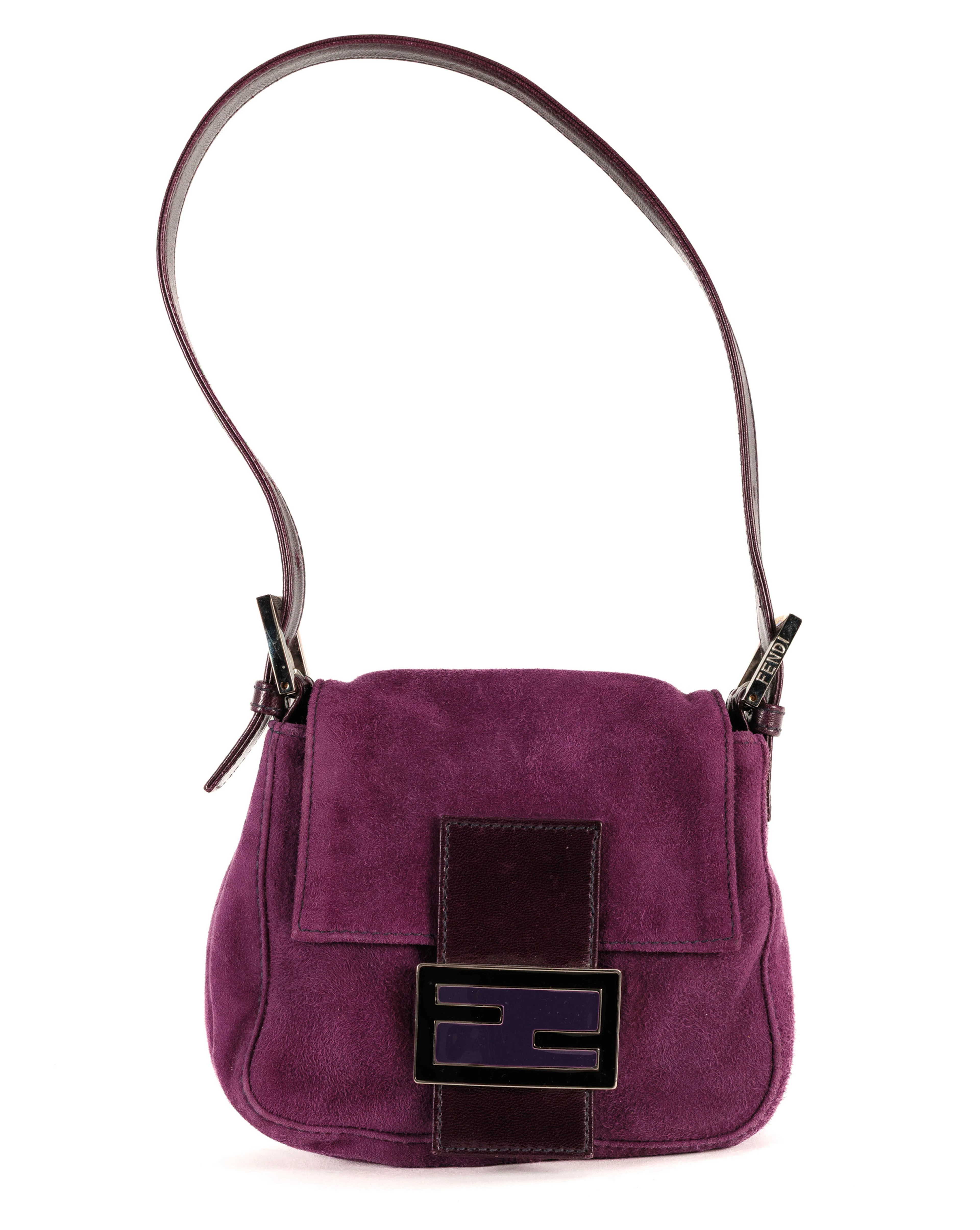 Fendi, sac Micro Mamma Forever en daim violet, fermoir FF résine violet